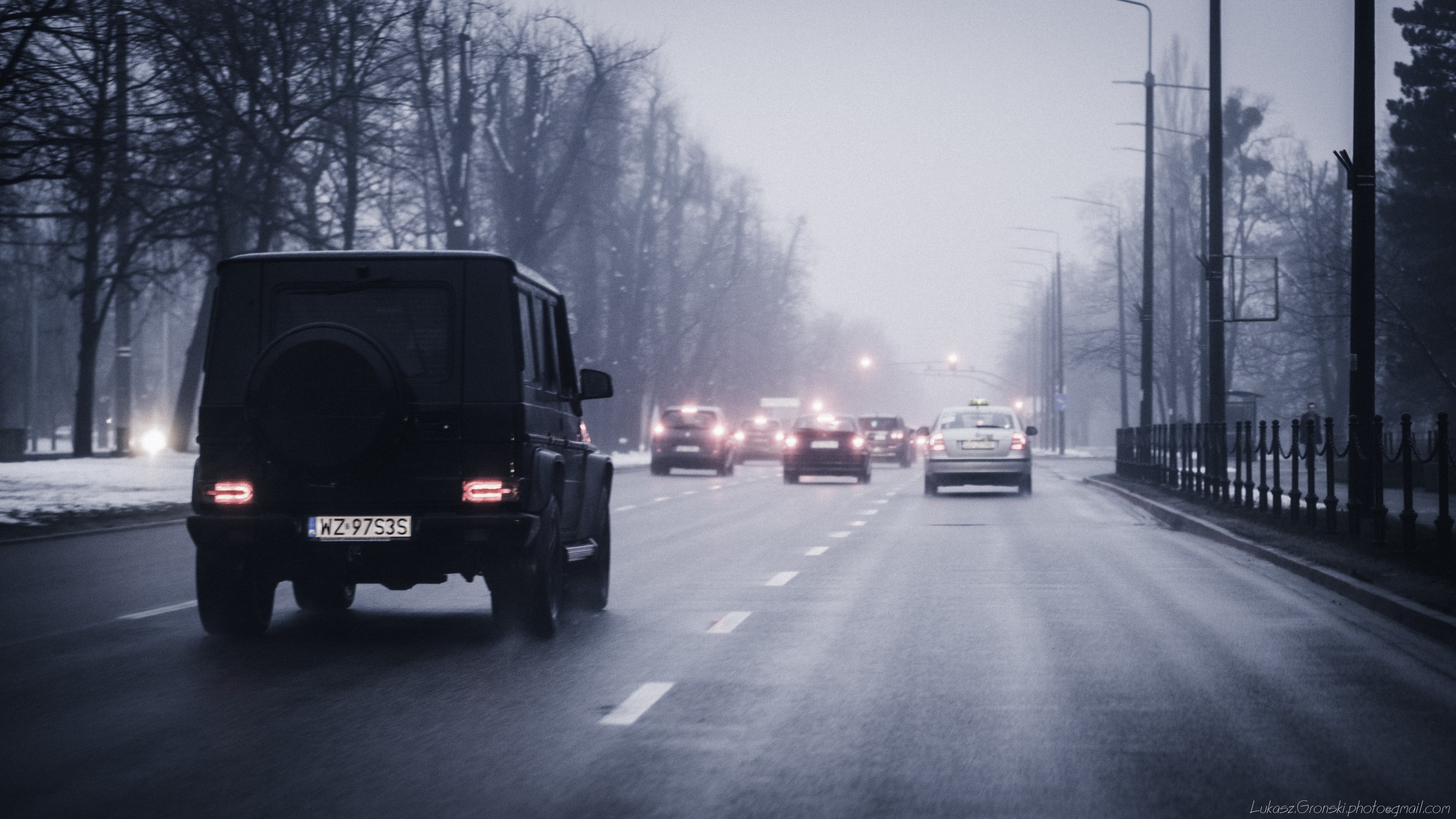 Mercedes Benz, Mercedes G-Class, Gdańsk, winter, film grain, road, highway, HD Wallpaper