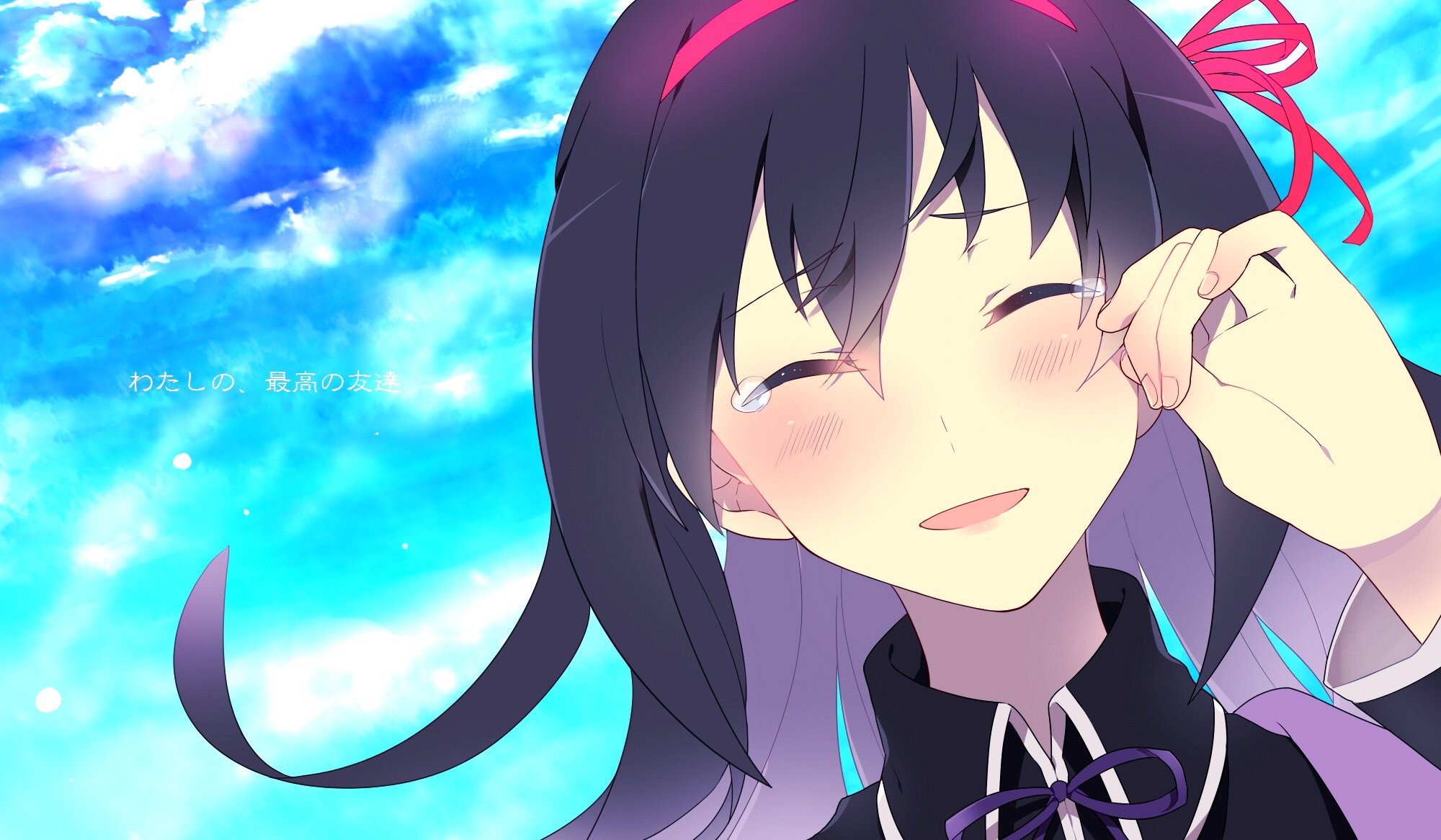 anime, anime girls, crying, sky, Akemi Homura, Mahou Shoujo Madoka Magica, HD Wallpaper