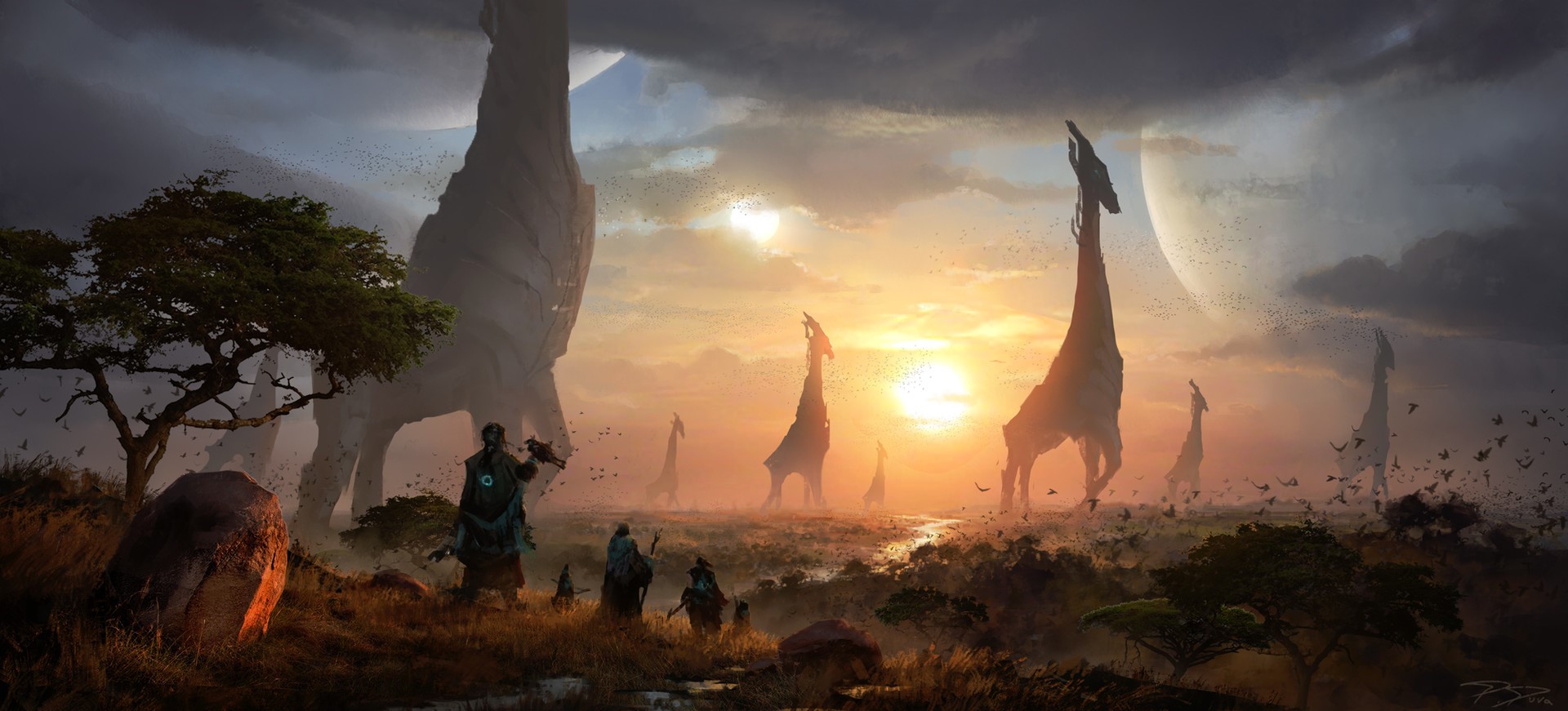 digital art, artwork, landscape, science fiction, giraffes, HD Wallpaper