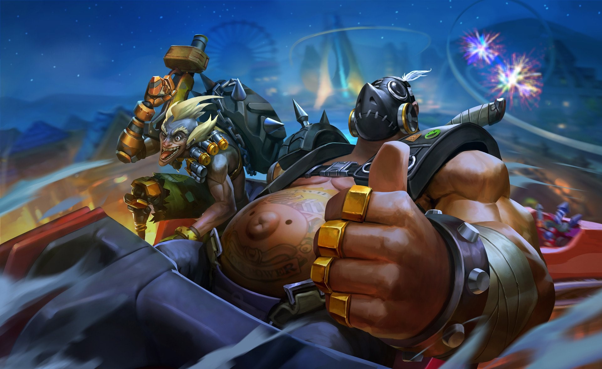 digital art, artwork, video games, Overwatch, Roadhog (Overwatch), Junkrat (Overwatch), HD Wallpaper