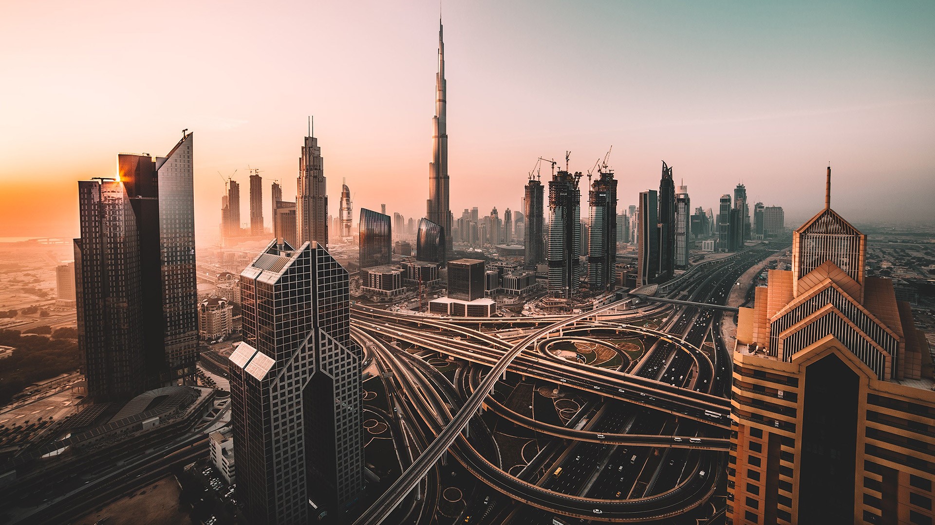 Dubai, photography, building, cityscape, Burj Khalifa, mist, city, skyscraper, interchange, HD Wallpaper