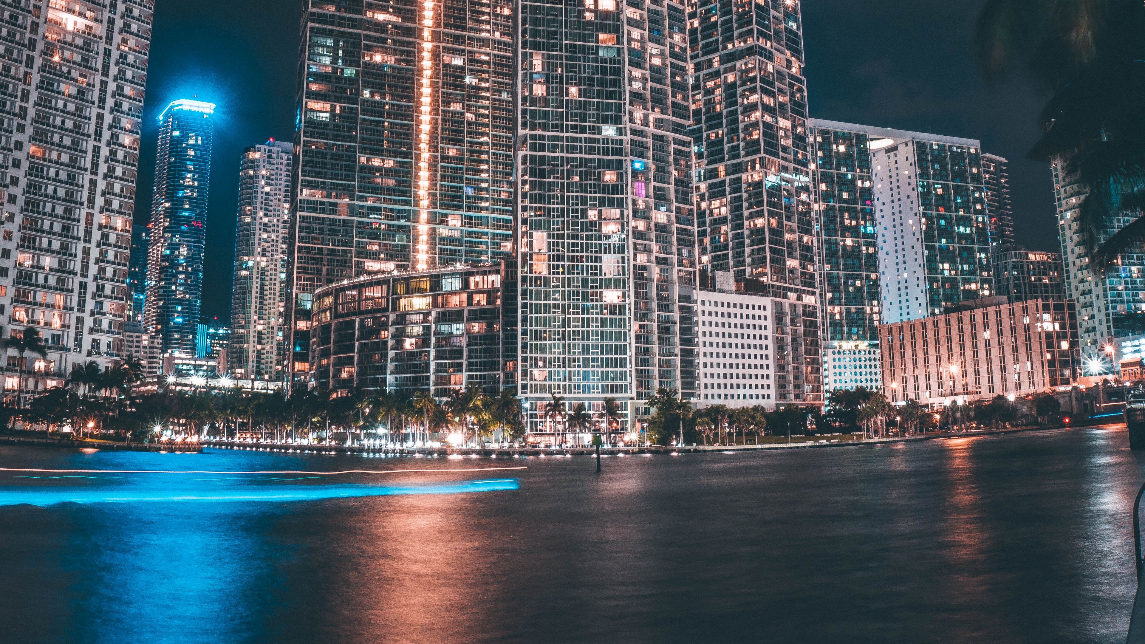 night city, buildings, architecture, lights, street, 4k, HD Wallpaper