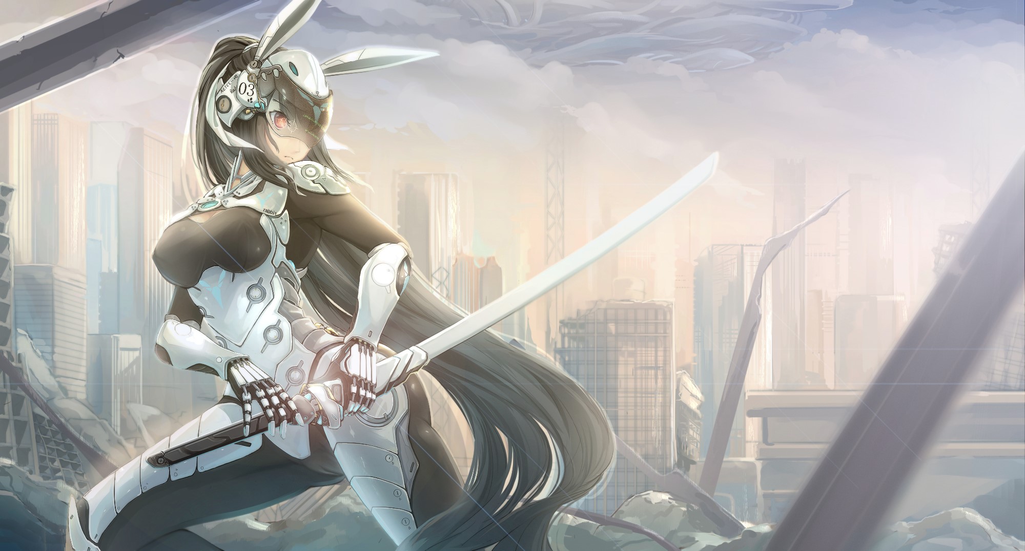 anime girls, 一筆, building, bunny ears, HD Wallpaper