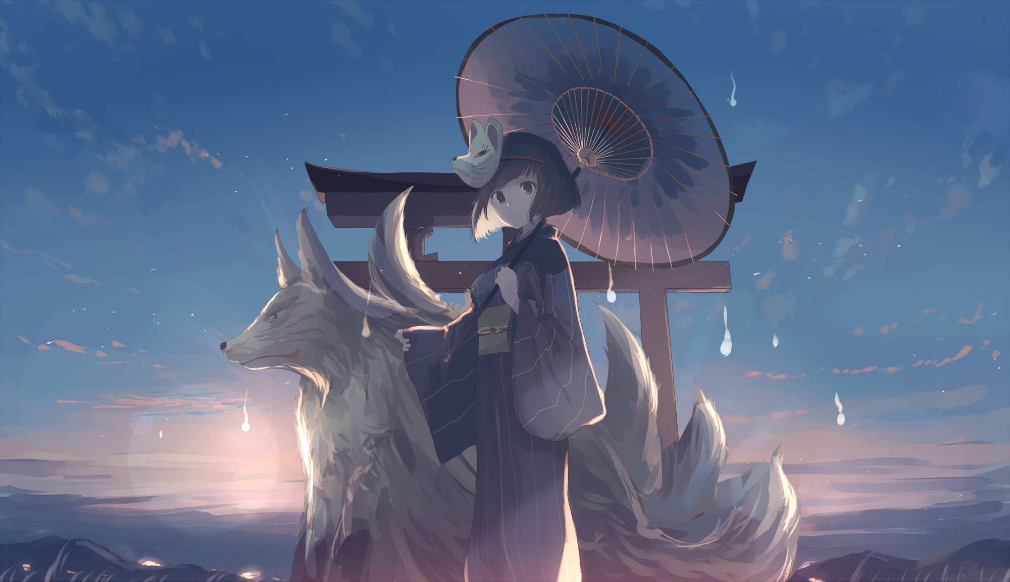 anime, clouds, sky, original characters, anime sky, HD Wallpaper