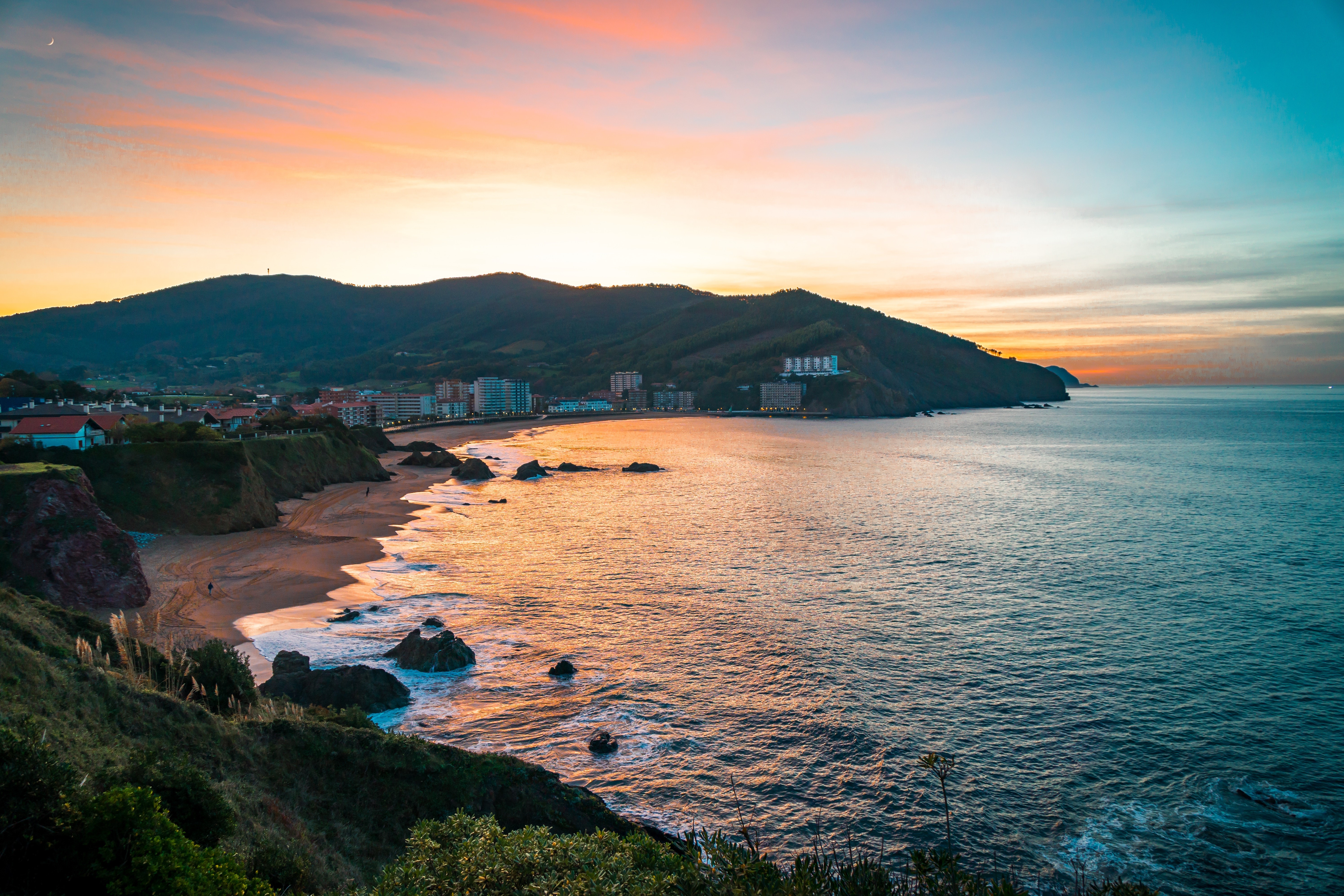 nature, landscape, sky, clouds, sea, water, sunset, rocks, Spain, HD Wallpaper