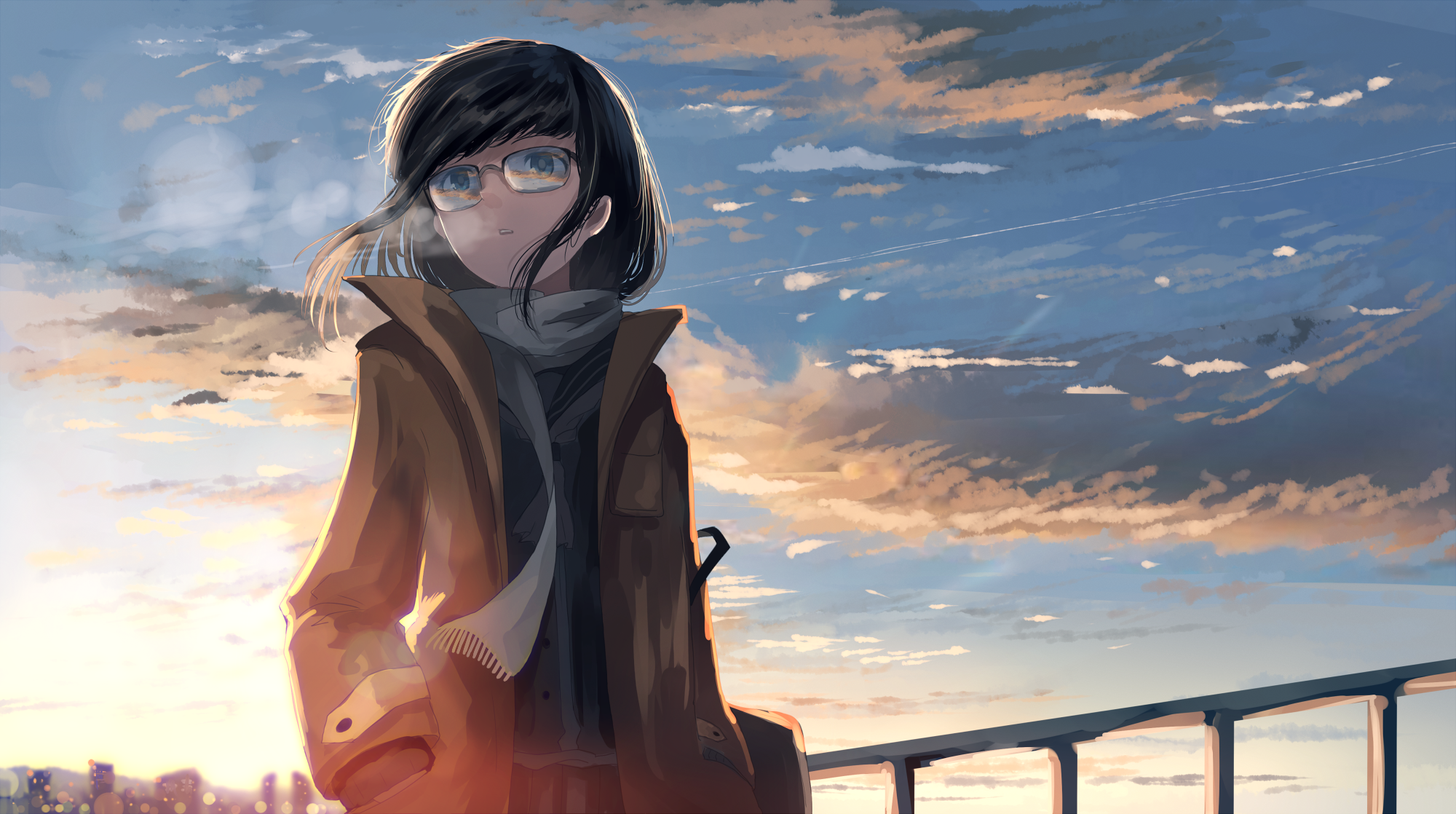 anime, clouds, sky, original characters, HD Wallpaper