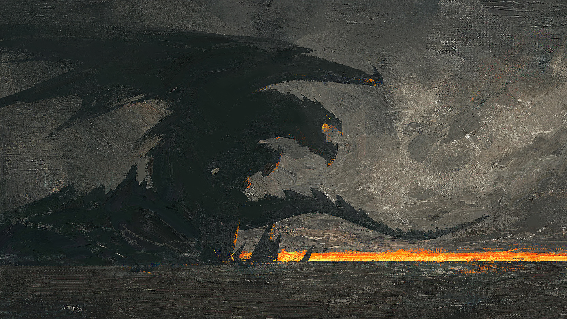 dragon, digital art, artwork, creature, lava, drawing, HD Wallpaper