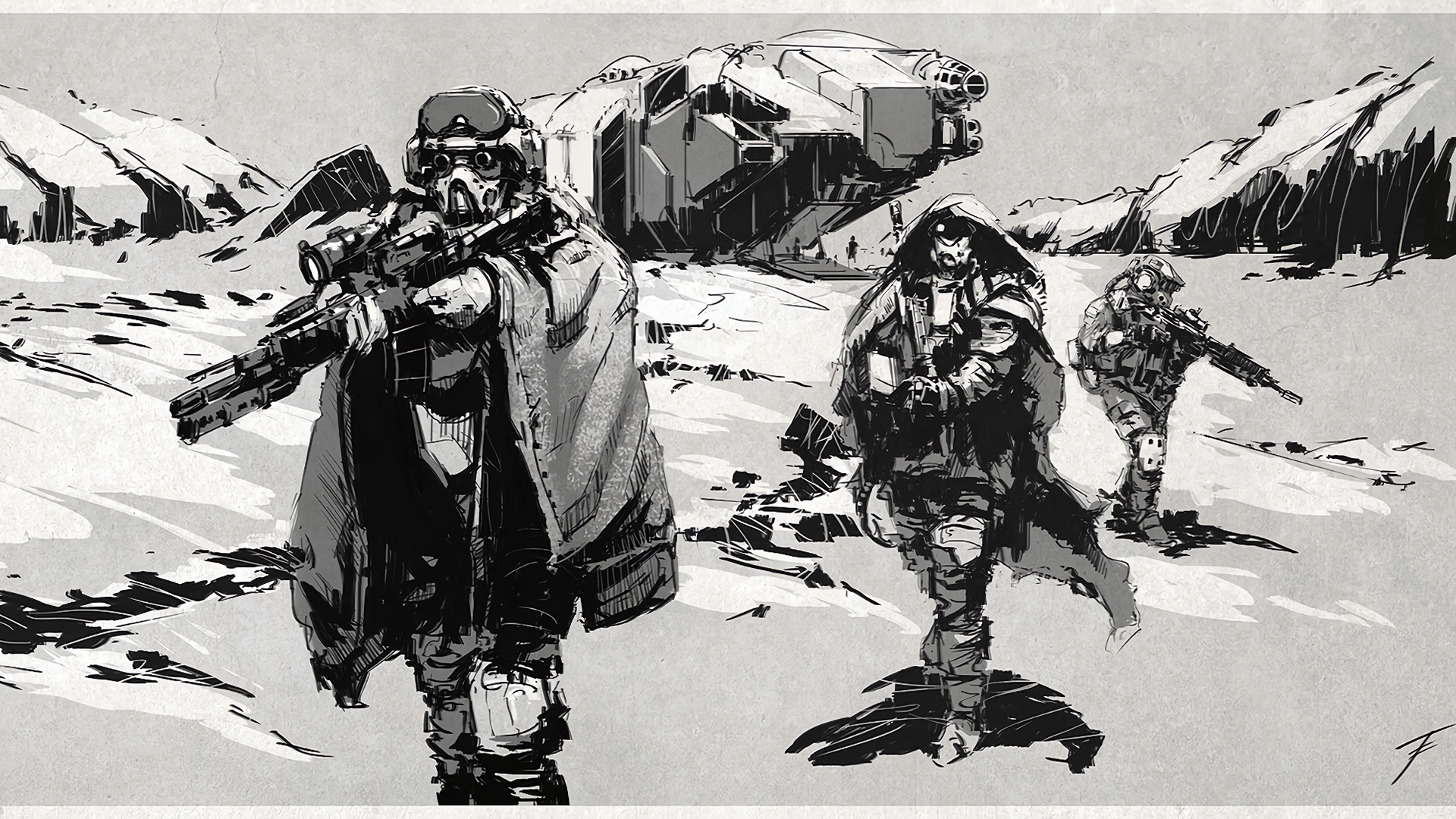 monochrome, soldier, digital art, HD Wallpaper