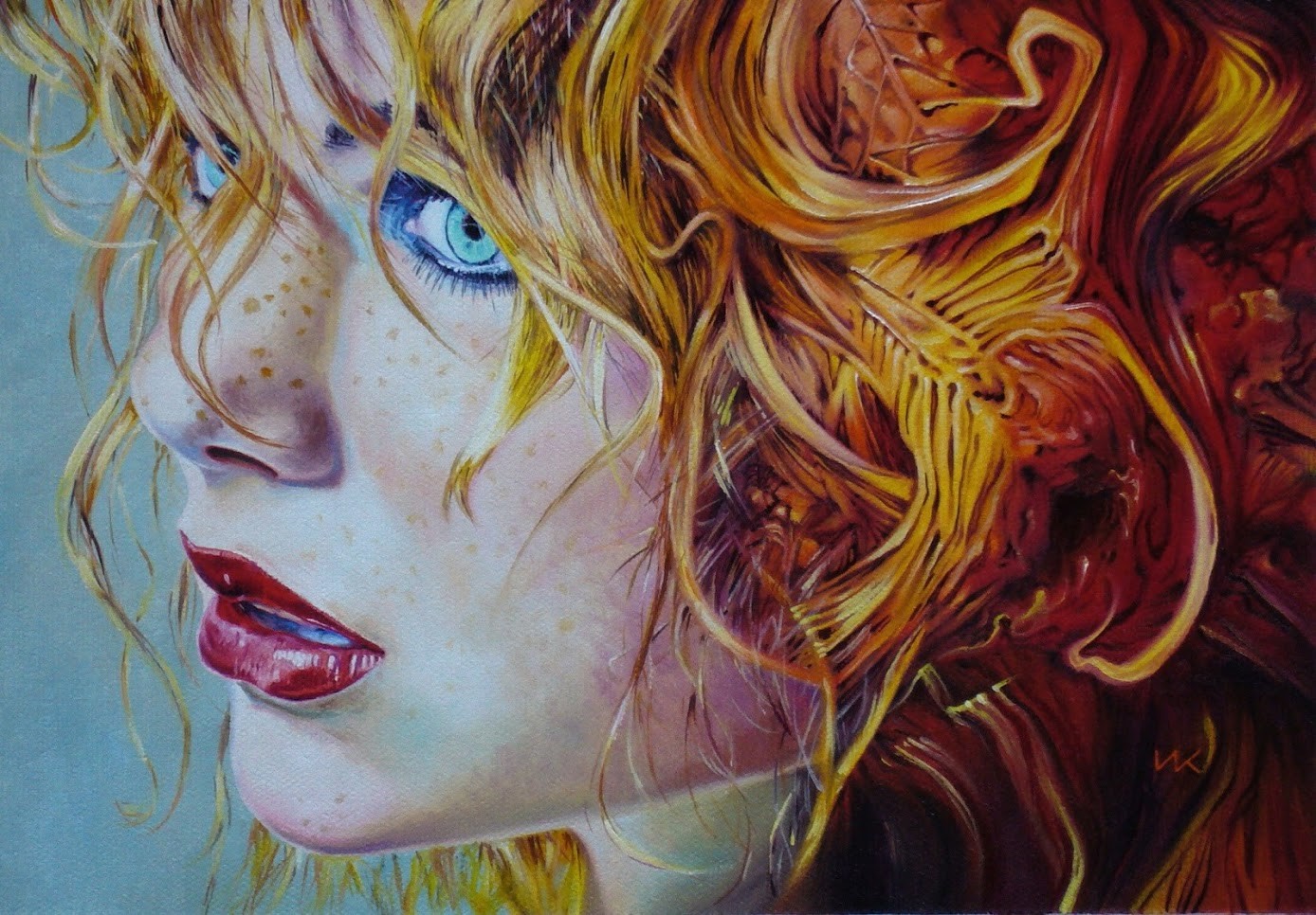 artwork, drawing, women, redhead, HD Wallpaper