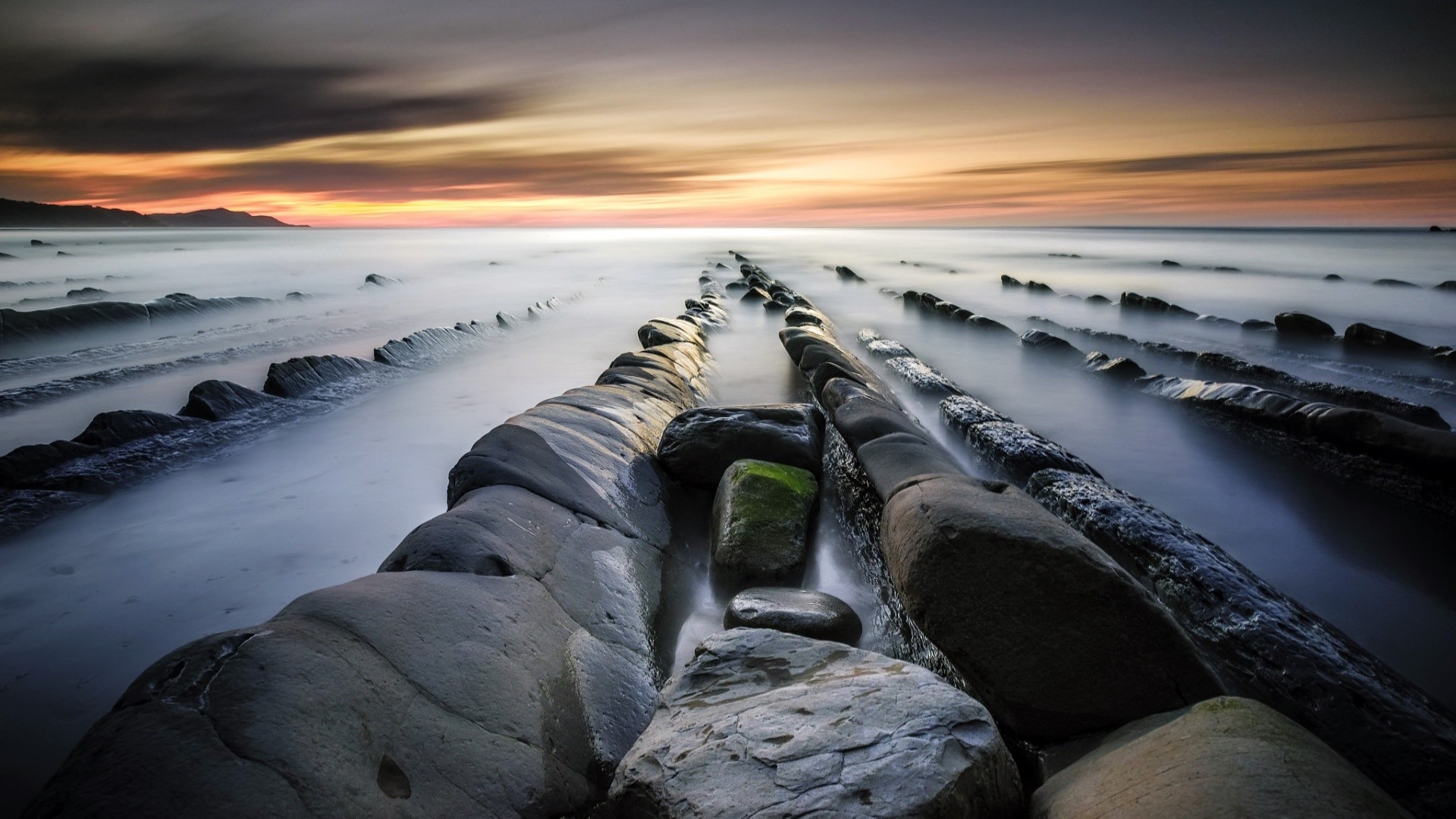 sky, sunlight, stones, water, nature, HD Wallpaper