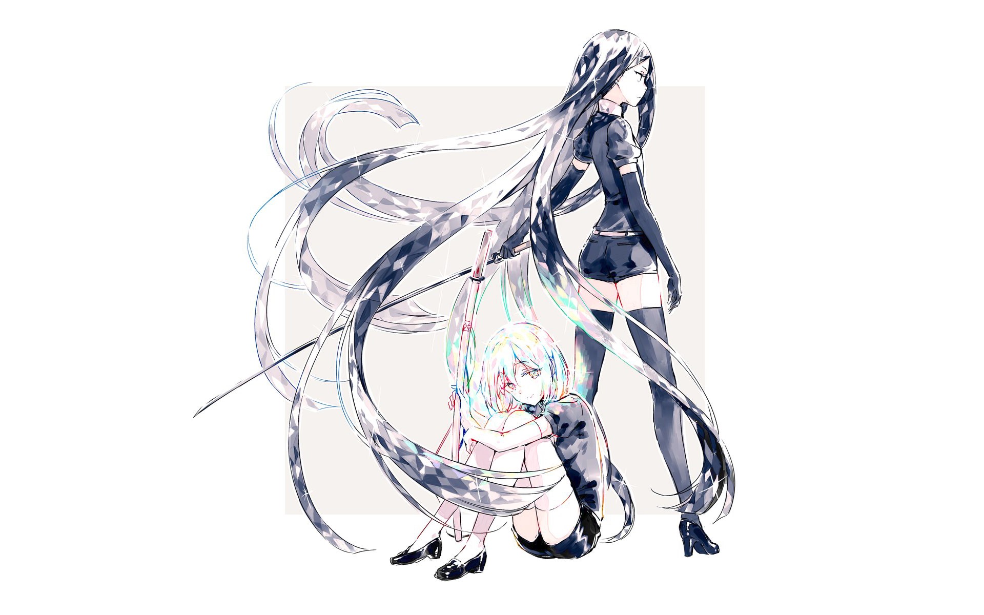 Houseki no Kuni, simple background, Diamond (Houseki no Kuni), Bort (Houseki no Kuni), anime, HD Wallpaper