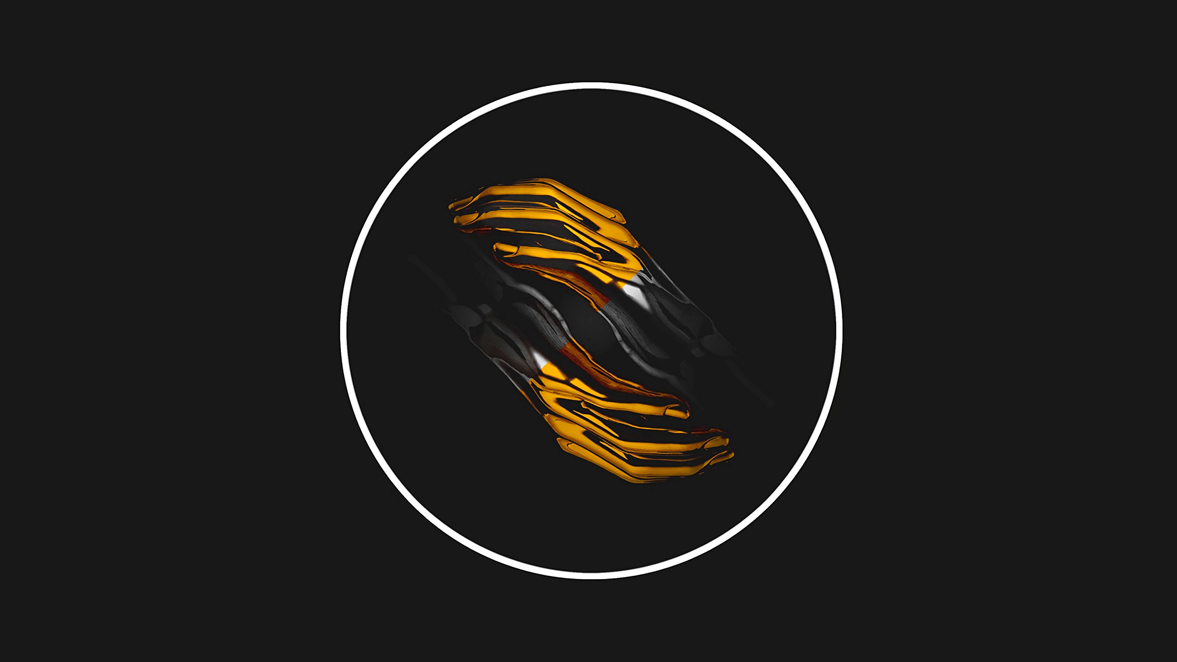 hands, circle, dark, golden, touch, 4k, HD Wallpaper