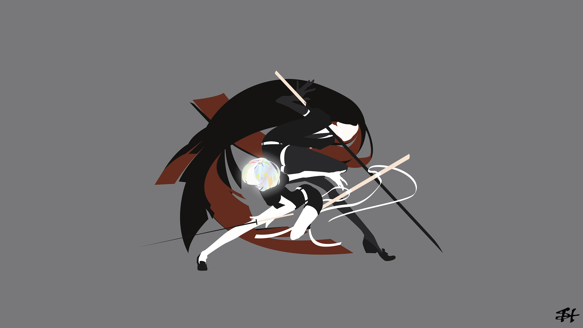 Houseki no Kuni, Diamond (Houseki no Kuni), Bort (Houseki no Kuni), anime girls, girls with swords, contrast, minimalism, simple background, slezzy7, HD Wallpaper