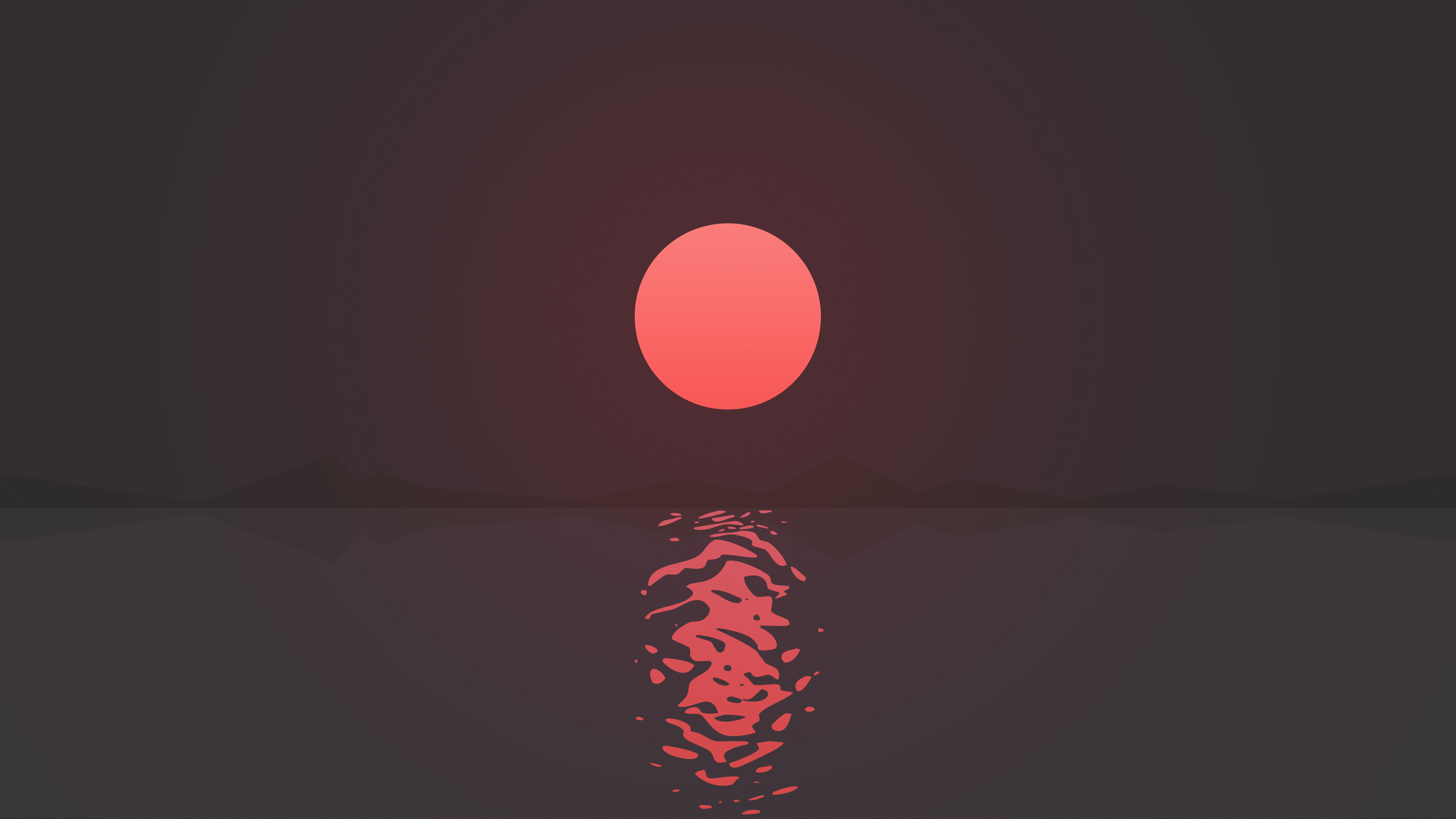 Sun, minimalism, mountains, reflection, sea, HD Wallpaper