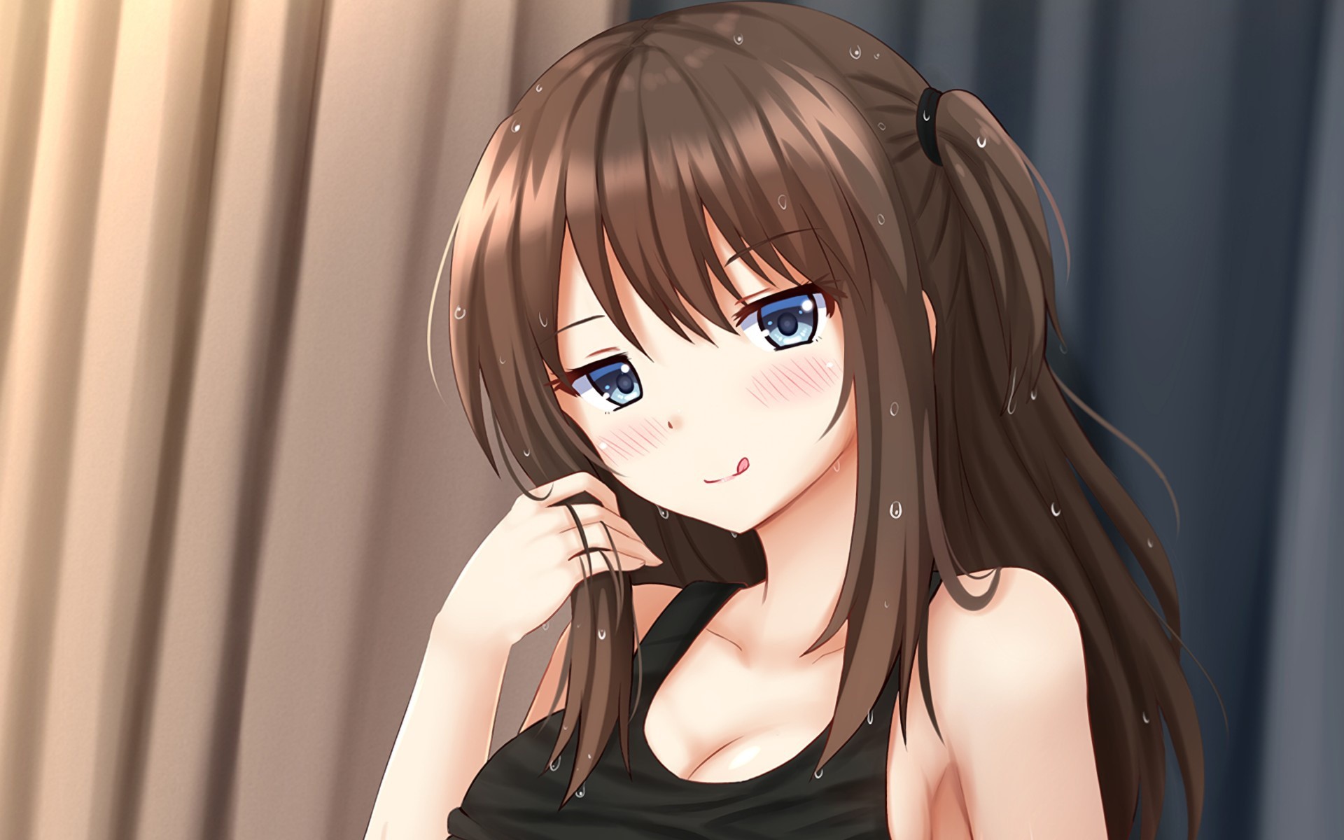 anime, brunette, blue eyes, Seiren, HD Wallpaper