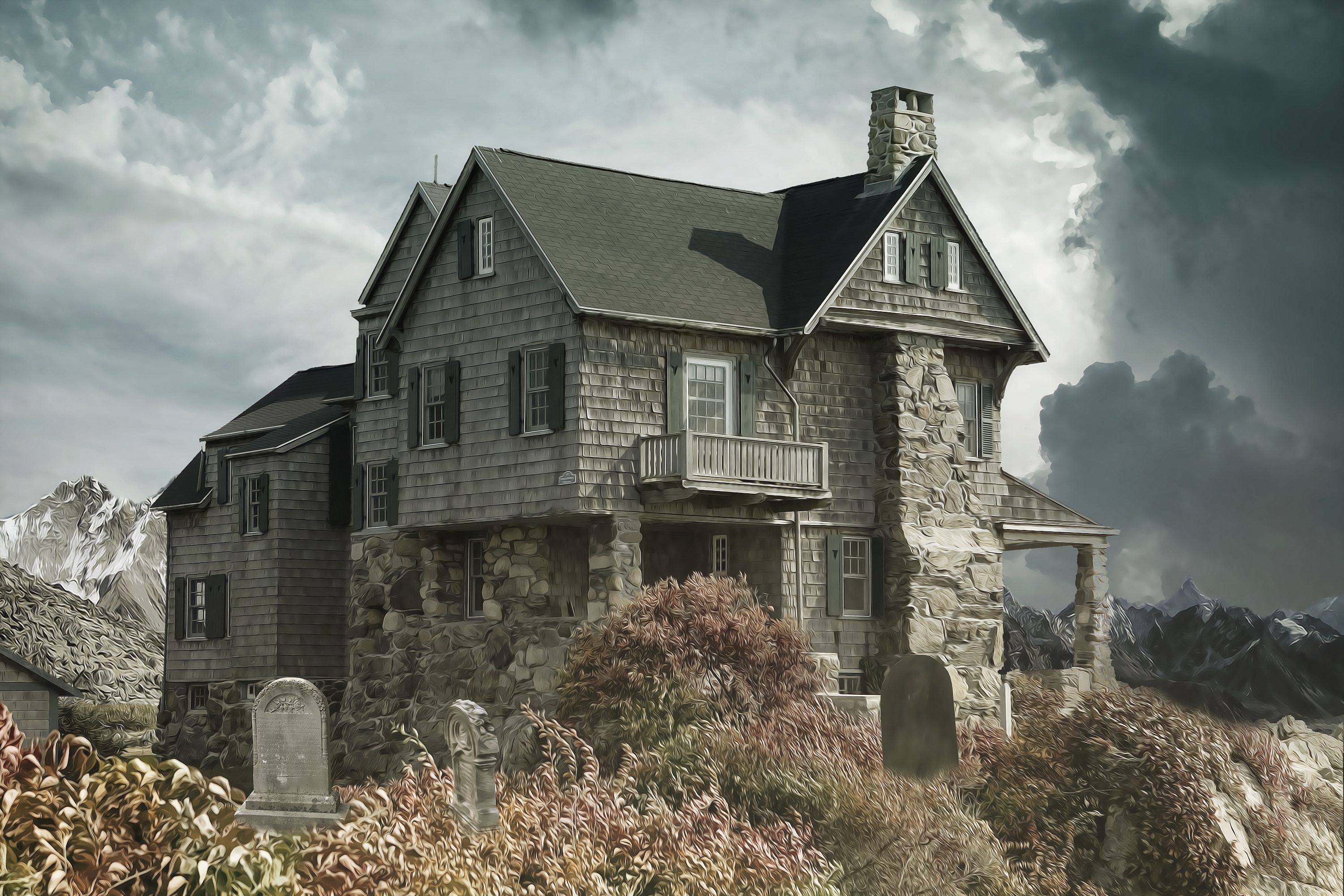 house, grave, artwork, HD Wallpaper