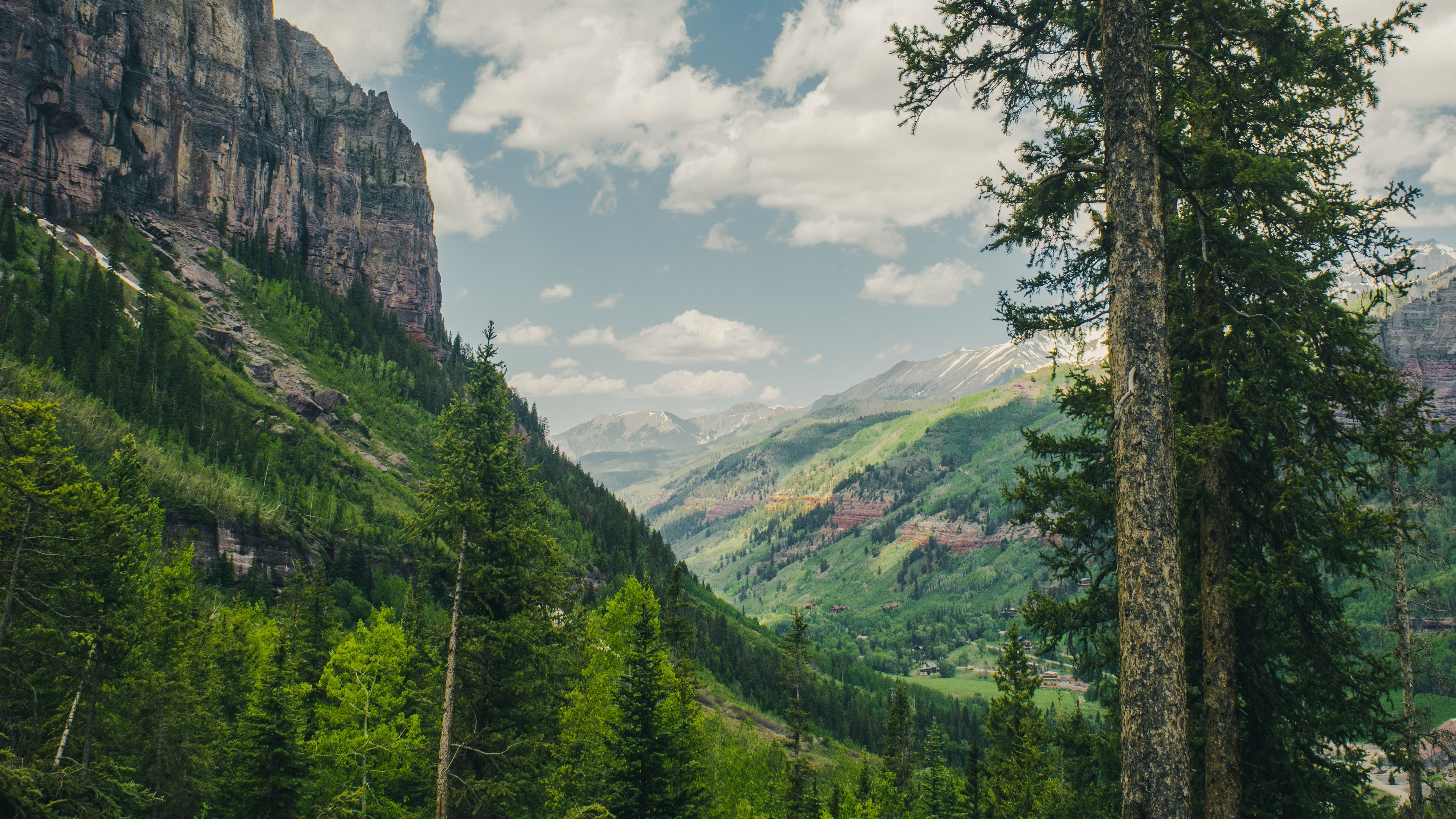 trees, mountains, landscape, forest, rocks, 4k, HD Wallpaper