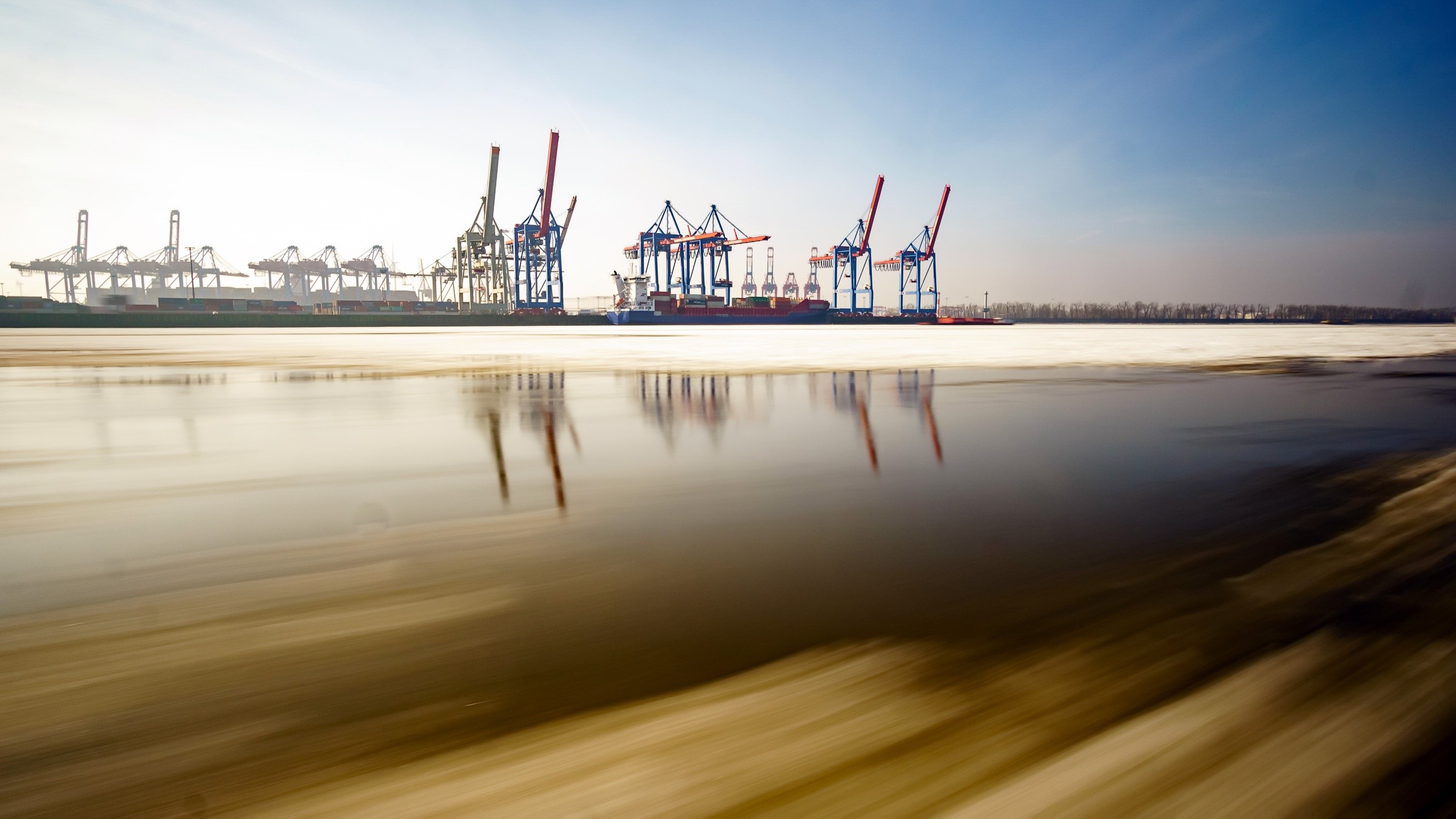 dock, industrial, sky, blue, HD Wallpaper