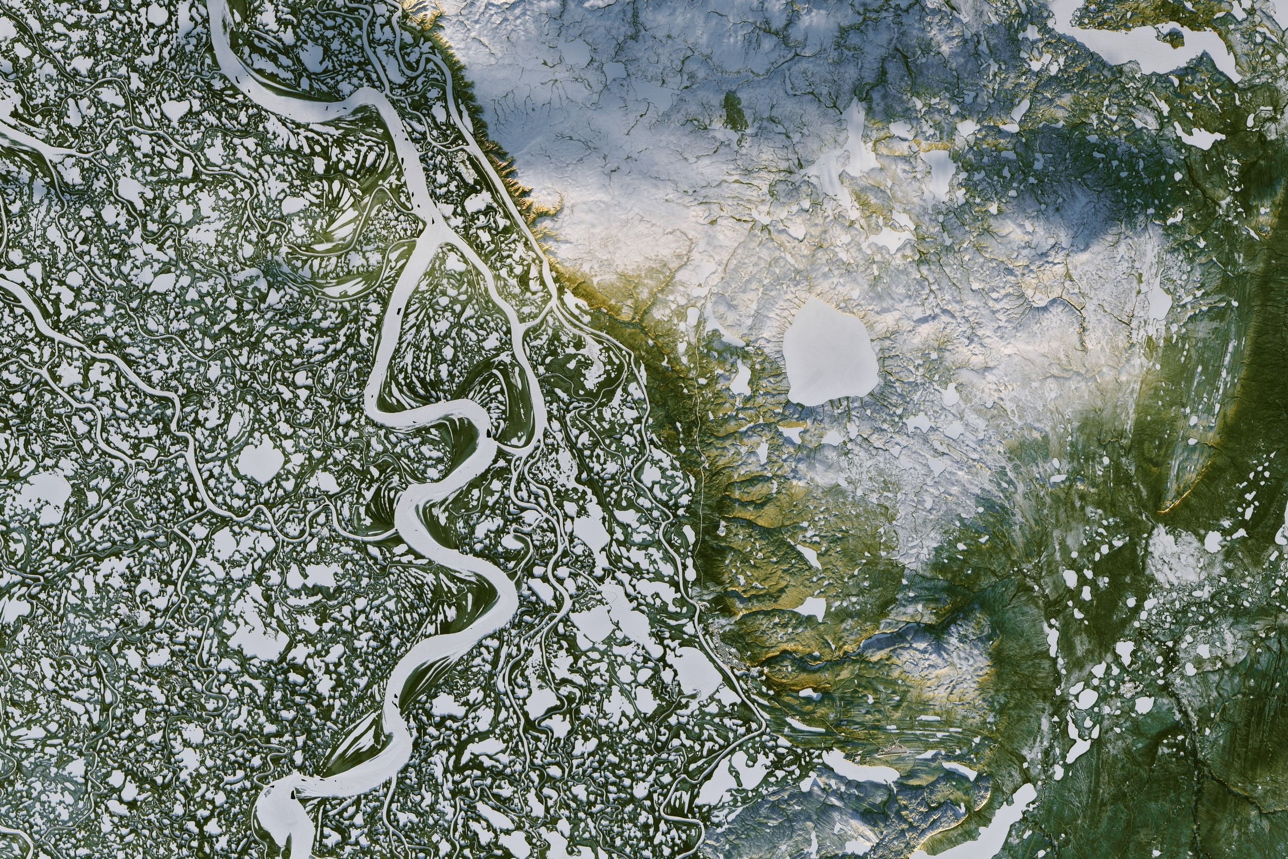 Canada, river, aerial view, river delta, winter, satellite photo, HD Wallpaper