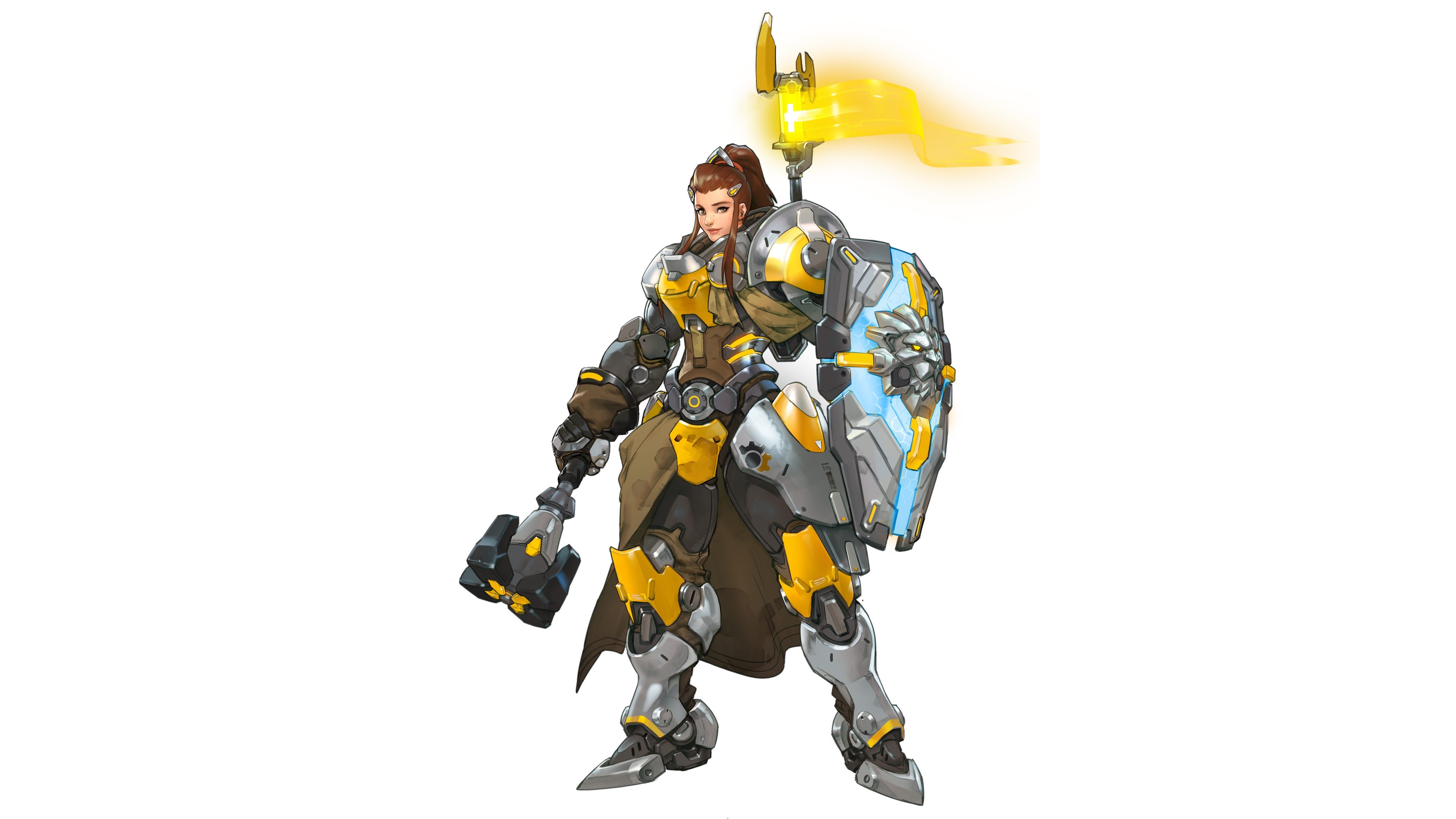 Blizzard Entertainment, video games, Overwatch, Brigitte (Overwatch), simple background, armour, long hair, HD Wallpaper