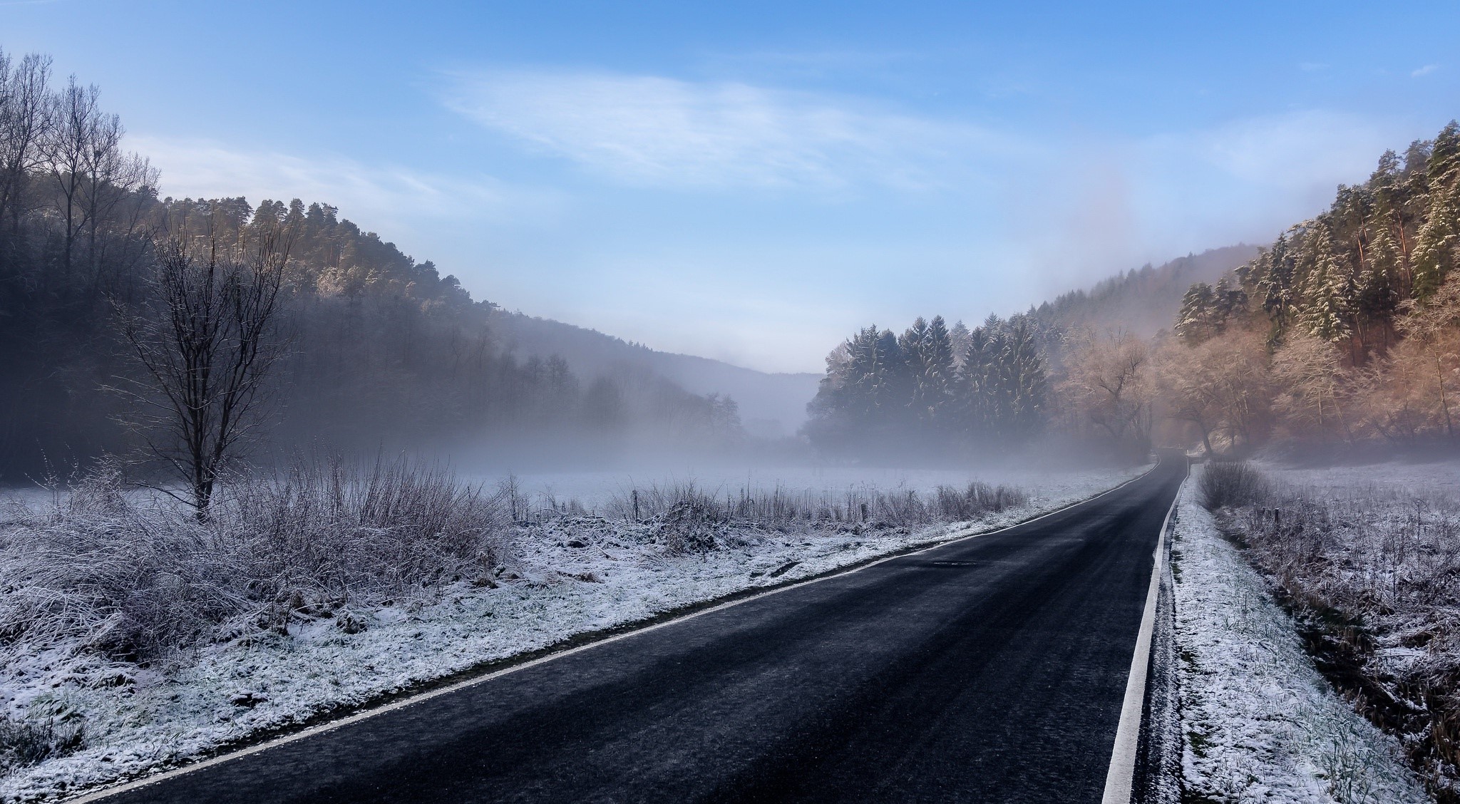 road, winter, landscape, HD Wallpaper