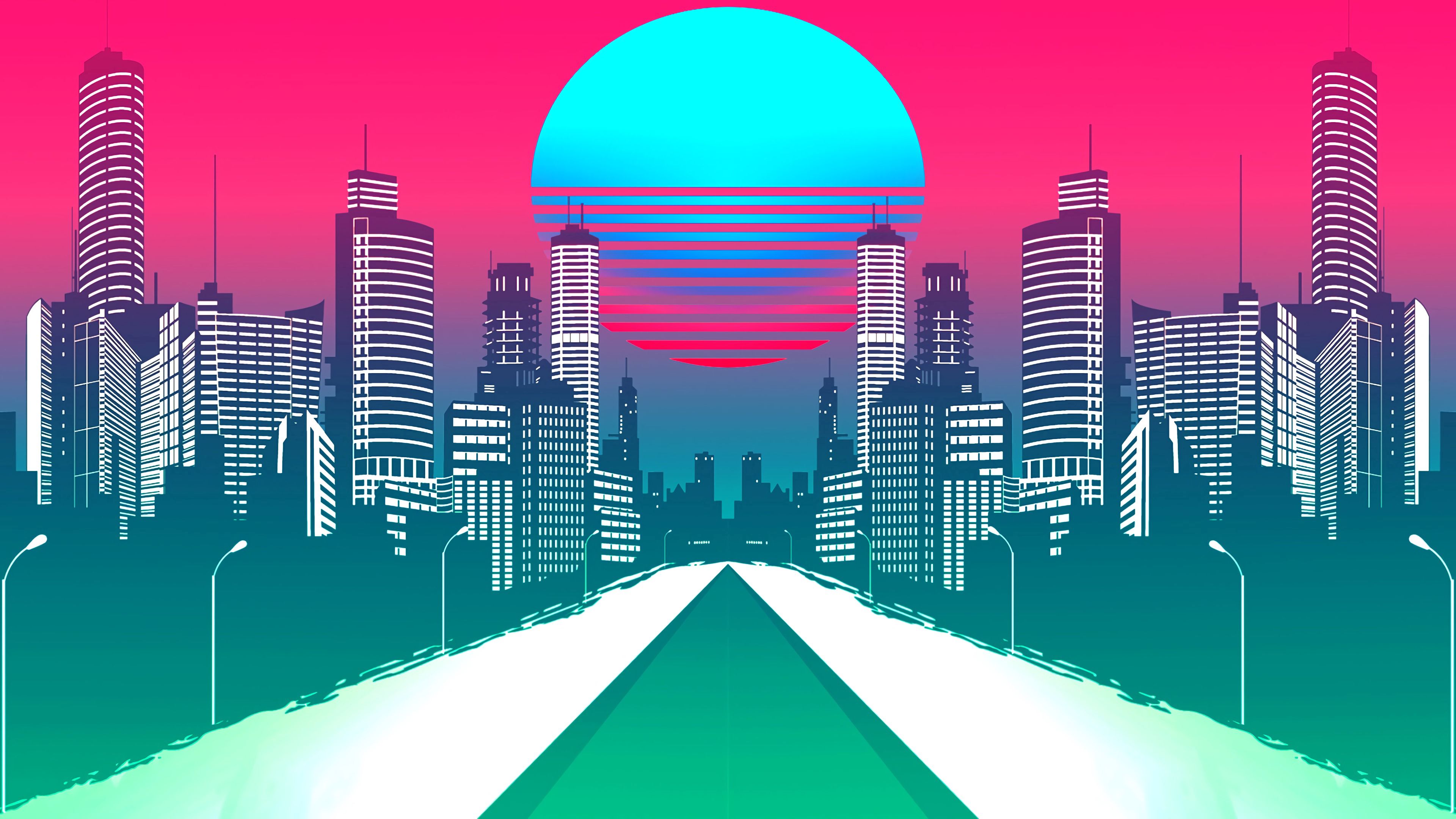 city, art, retrowave, synthwave, retro, 4k, HD Wallpaper