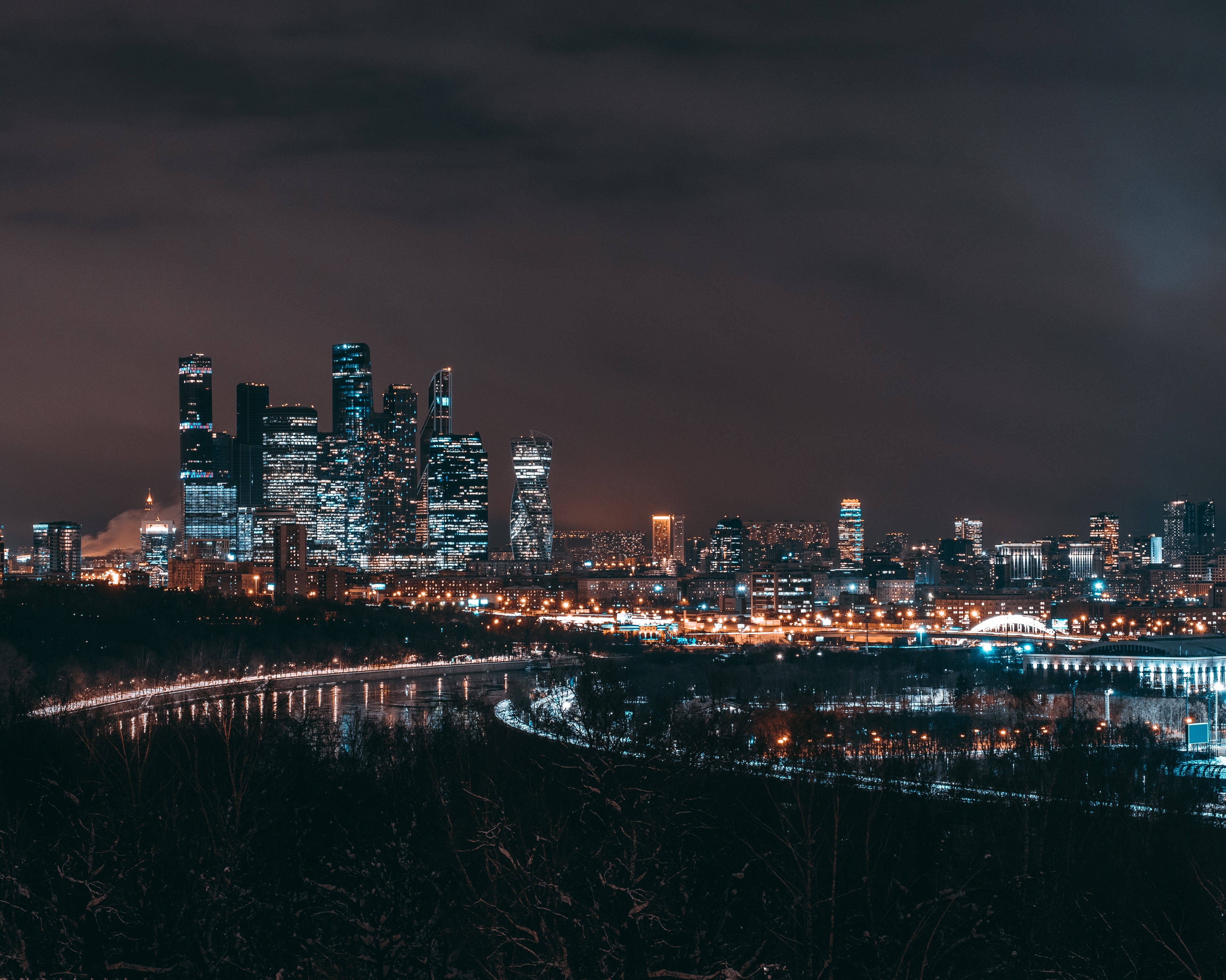 city, Moscow, Russia, lights, night, HD Wallpaper