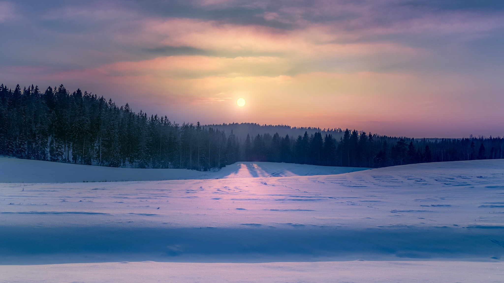 landscape, nature, winter, sky, snow, HD Wallpaper