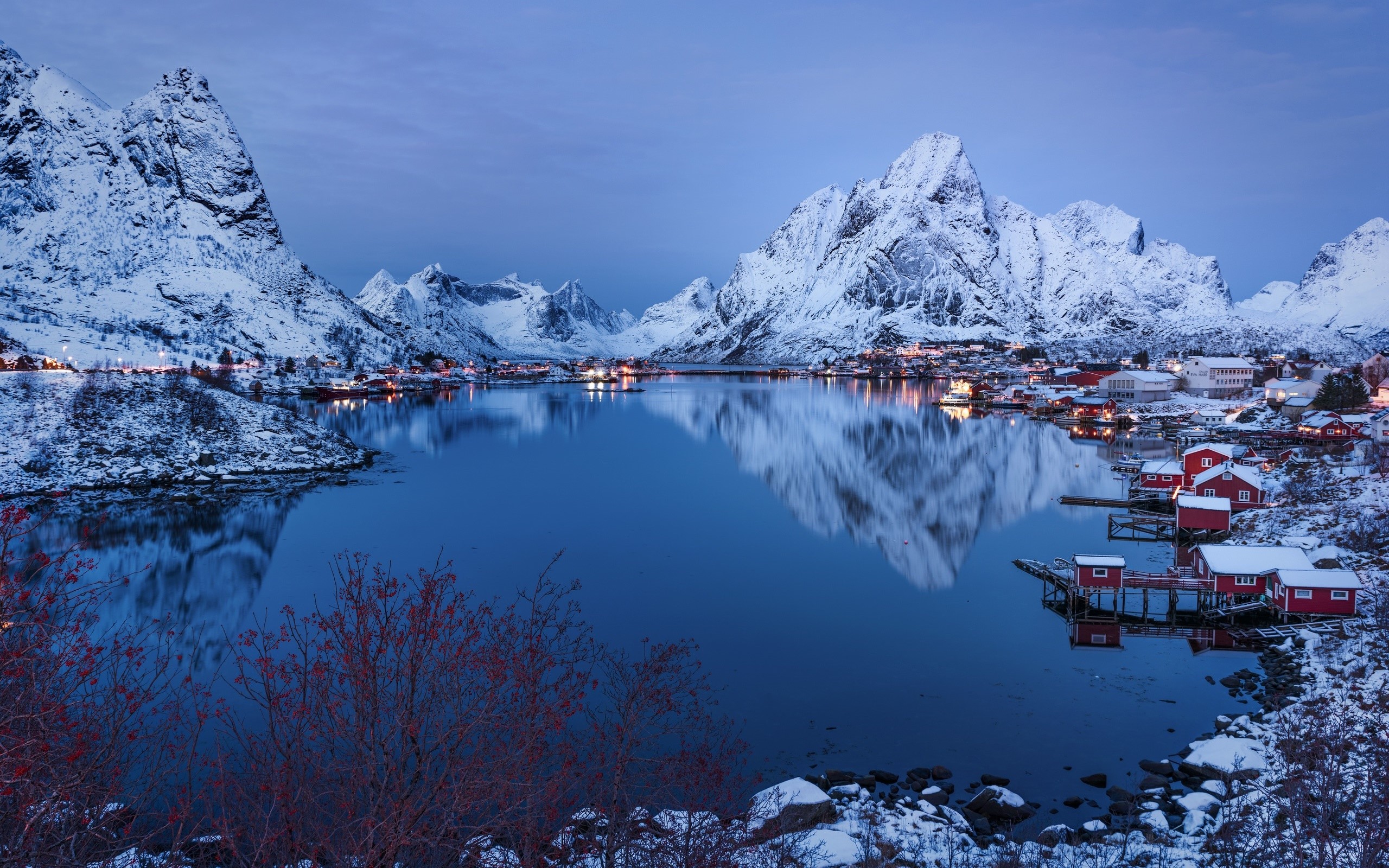 nature, blue, Norway, mountains, landscape, snow, lake, calm, reflection, HD Wallpaper