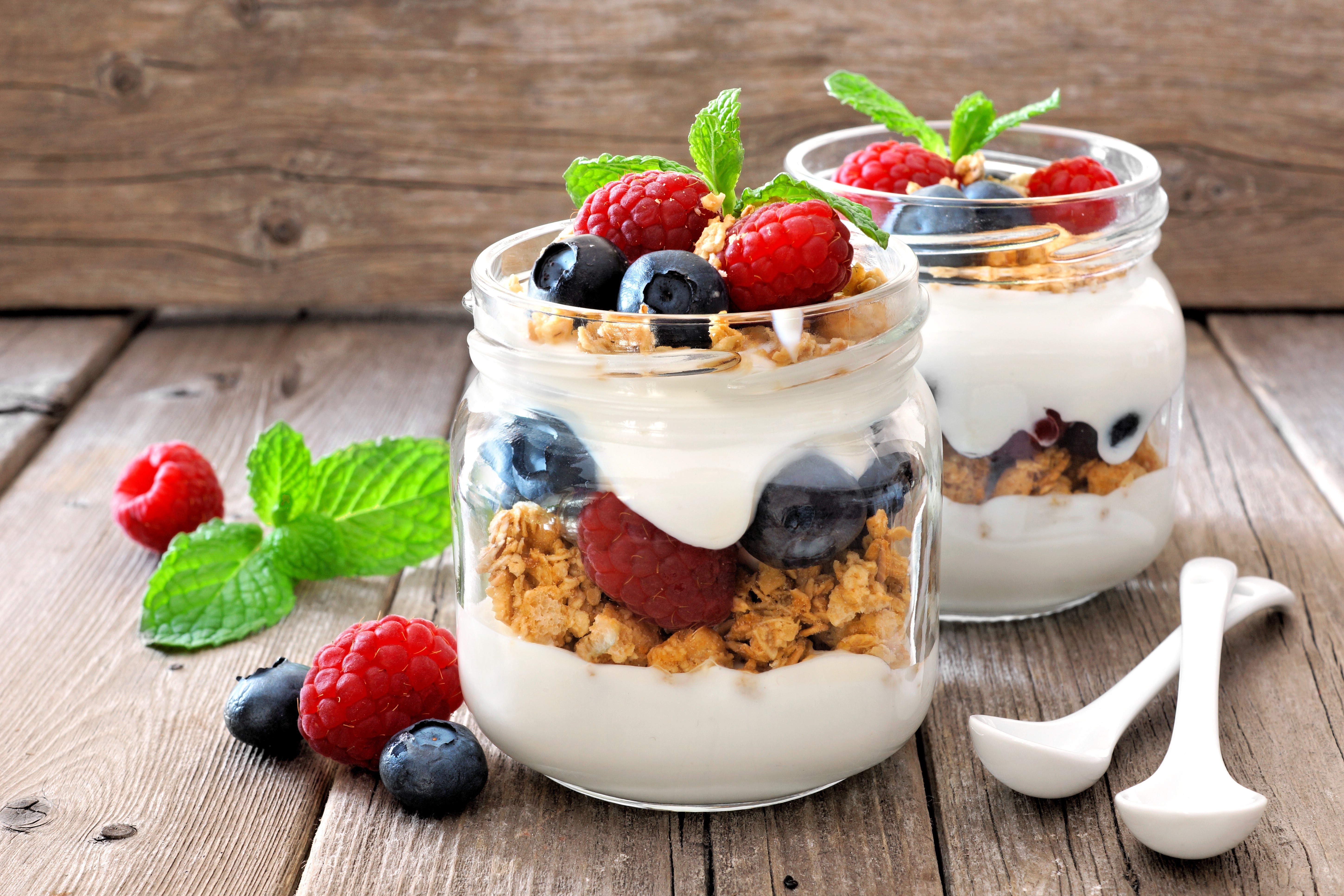 food, blueberries, raspberries, spoon, berries, still life, HD Wallpaper