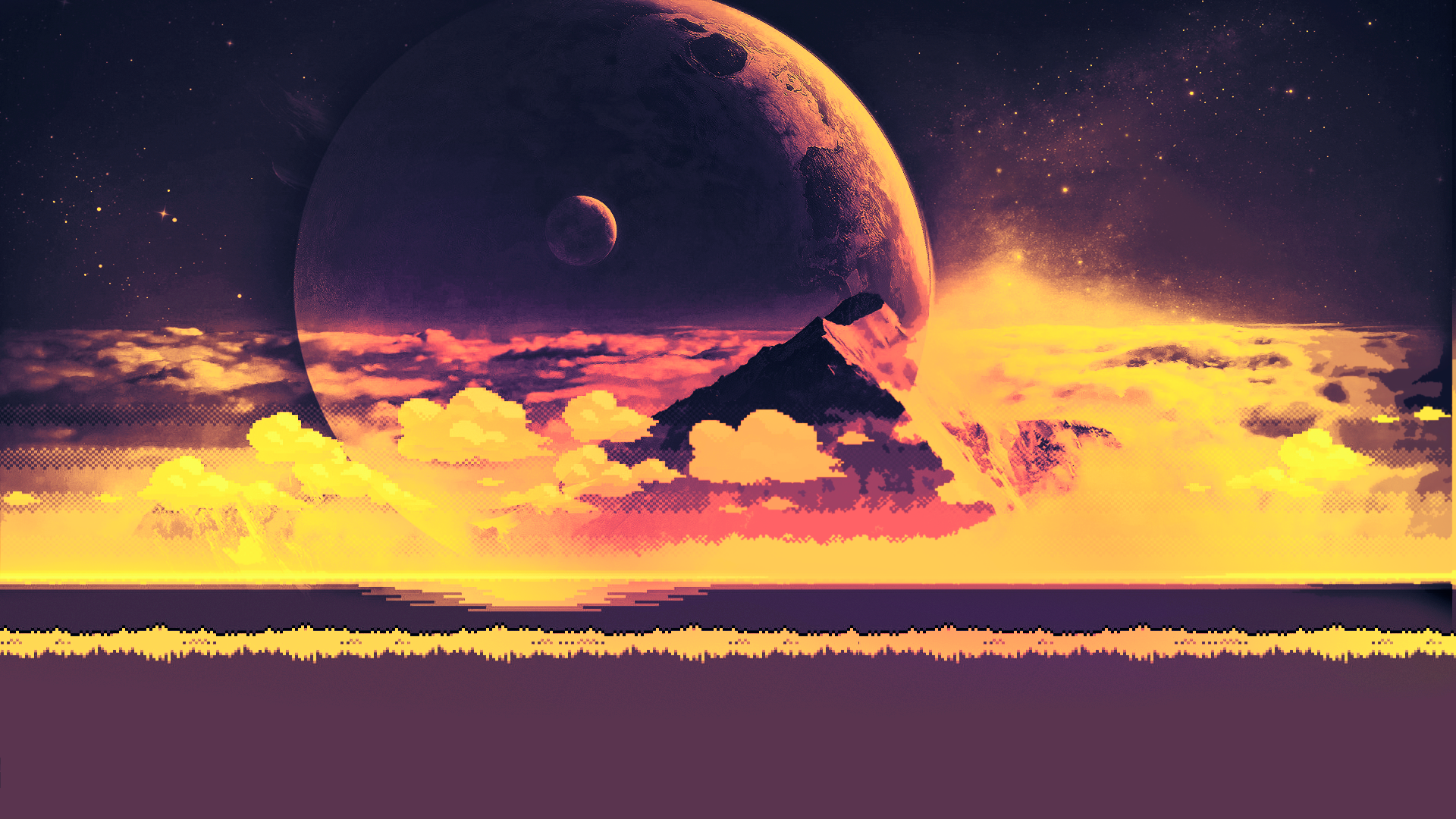 space, Moon, stars, pixels, HD Wallpaper