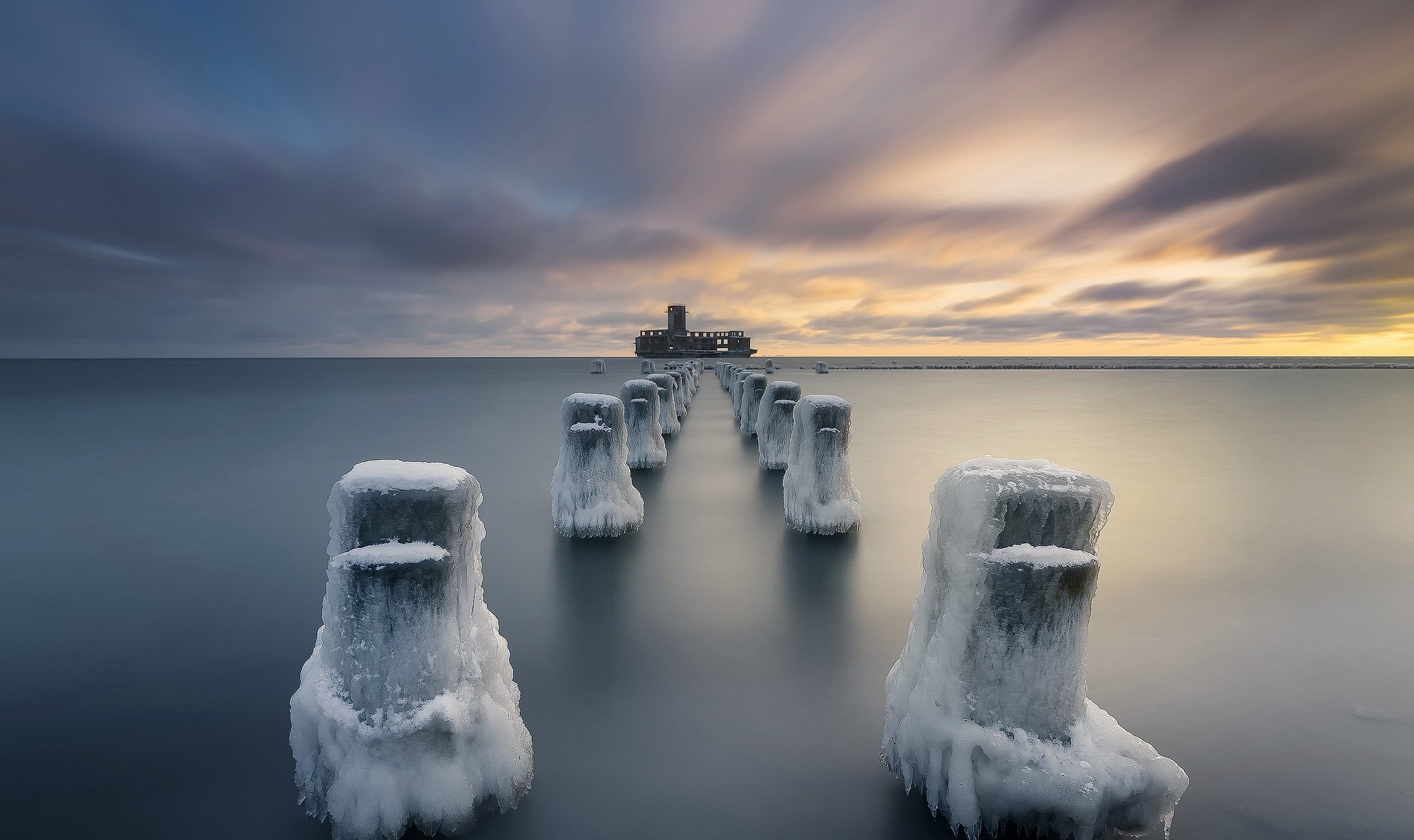 ice, sky, nature, sea, winter, clouds, HD Wallpaper