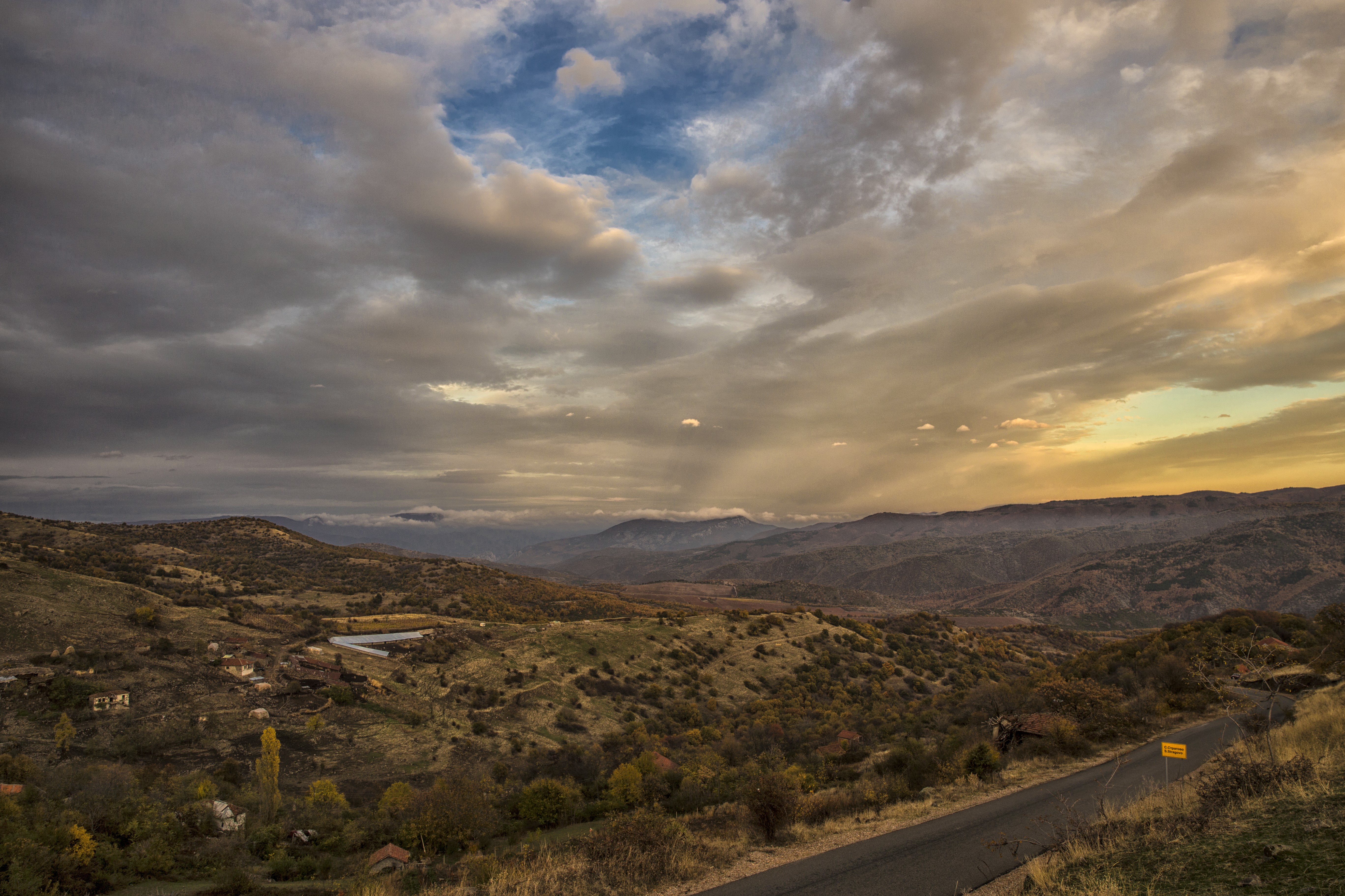 outdoors, sunset, landscape, hills, HD Wallpaper