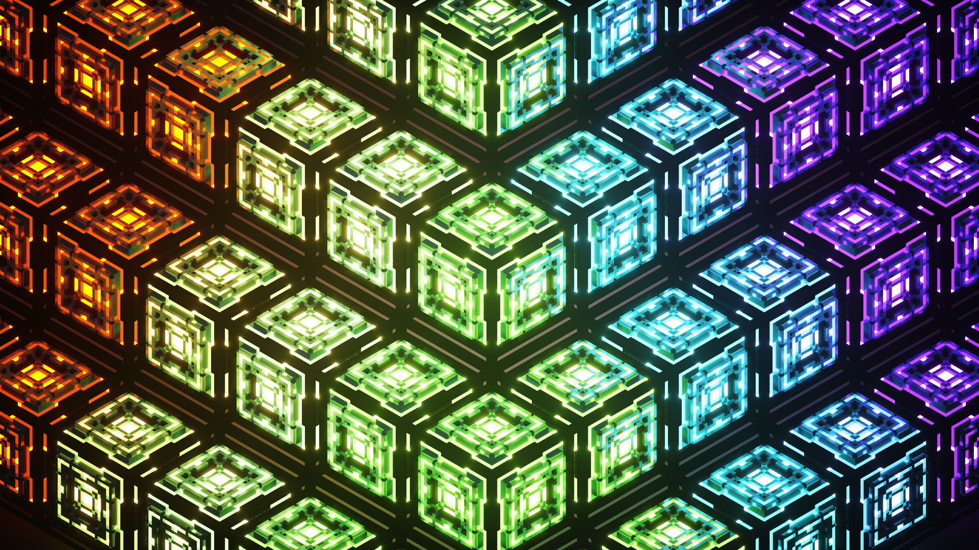 abstract, cube, colorful, purple, blue, green, orange, yellow, HD Wallpaper