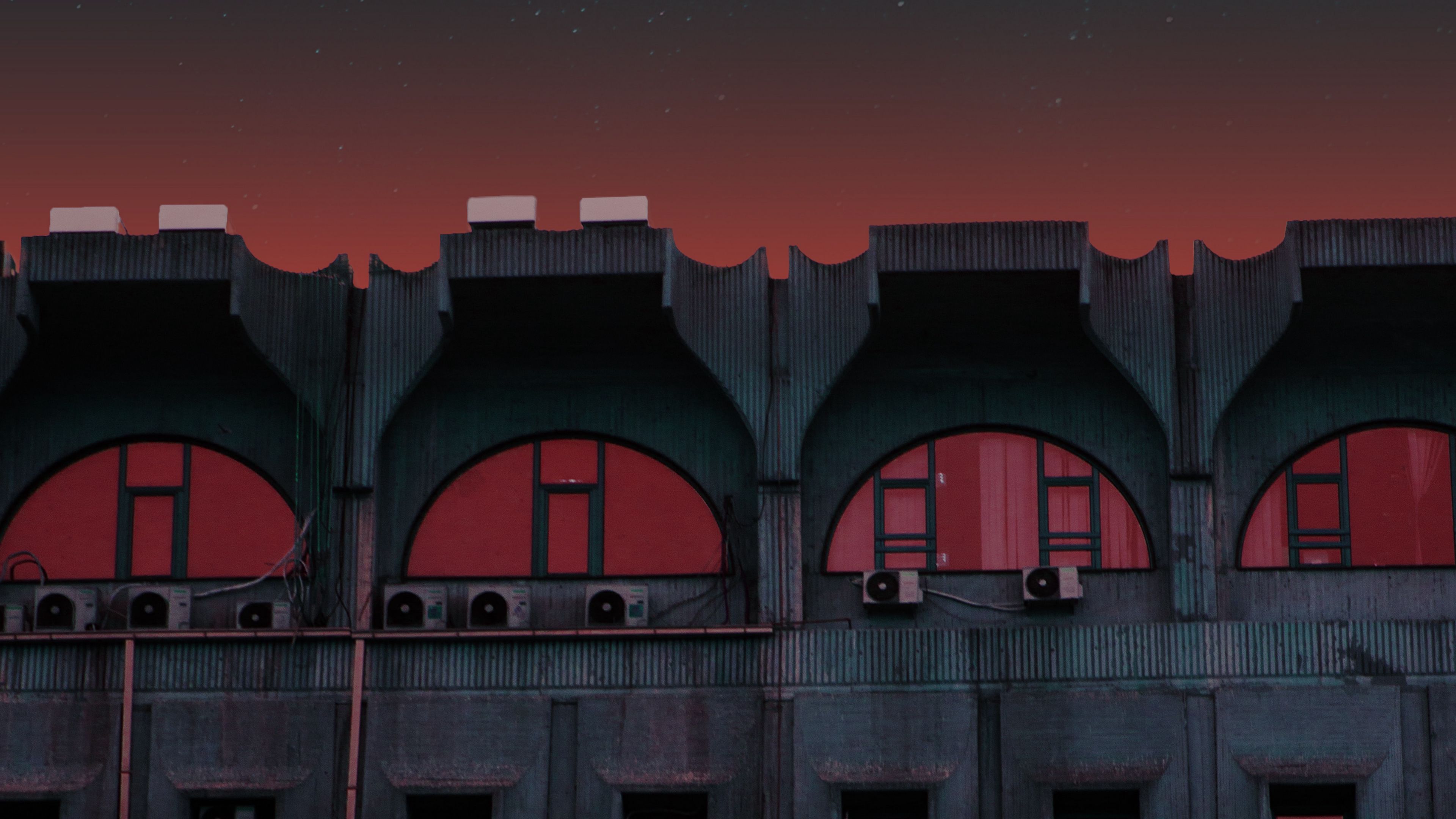 building, facade, architecture, urban, night, 4k, HD Wallpaper