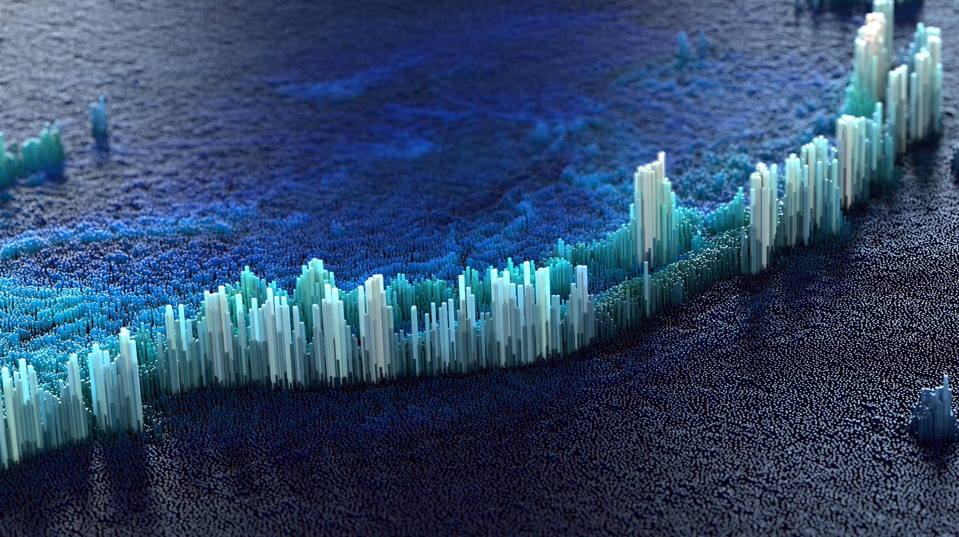 abstract, 3D, depth of field, cyan, blue, HD Wallpaper