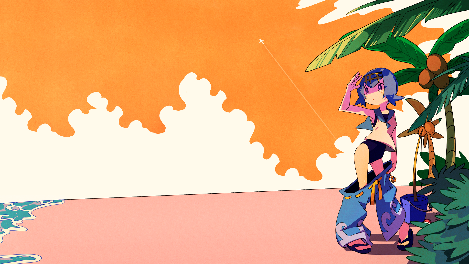 Pokémon, sea, orange, lana (suiren), HD Wallpaper