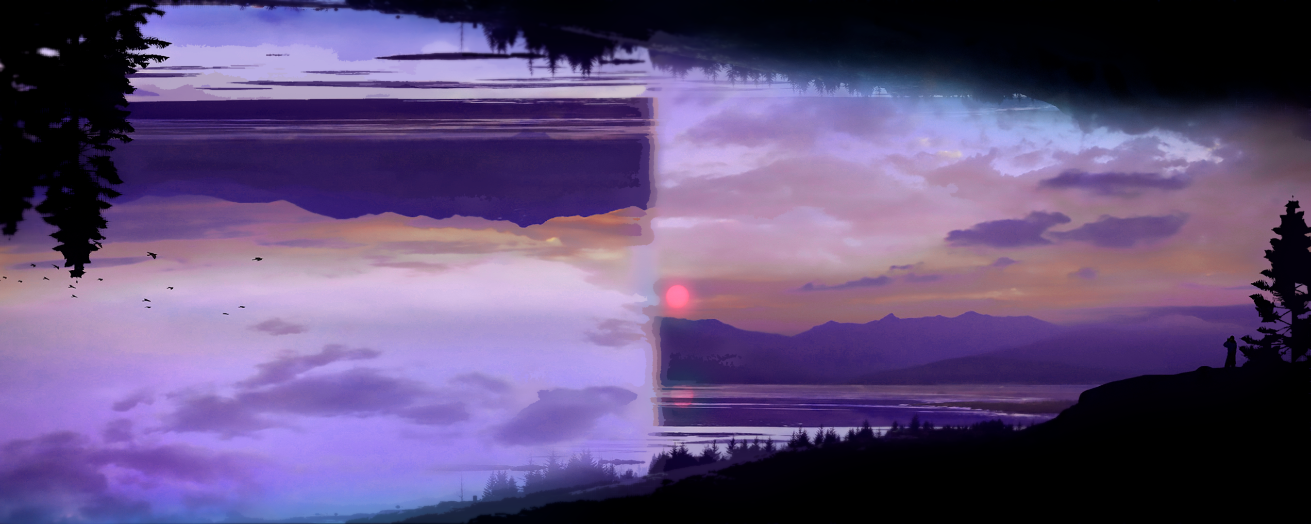 landscape, nature, glitch art, shattered, lake, mountains, HD Wallpaper