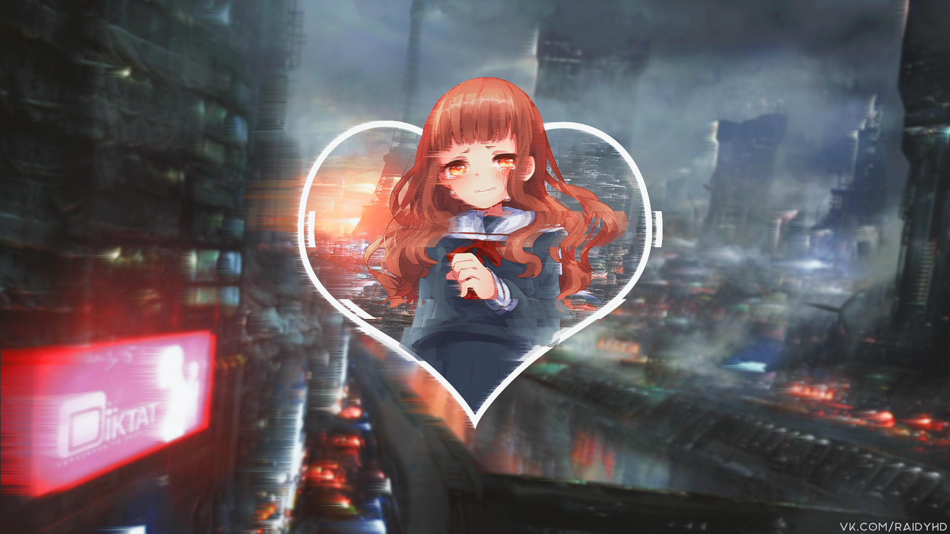 anime, anime girls, picture-in-picture, city, HD Wallpaper