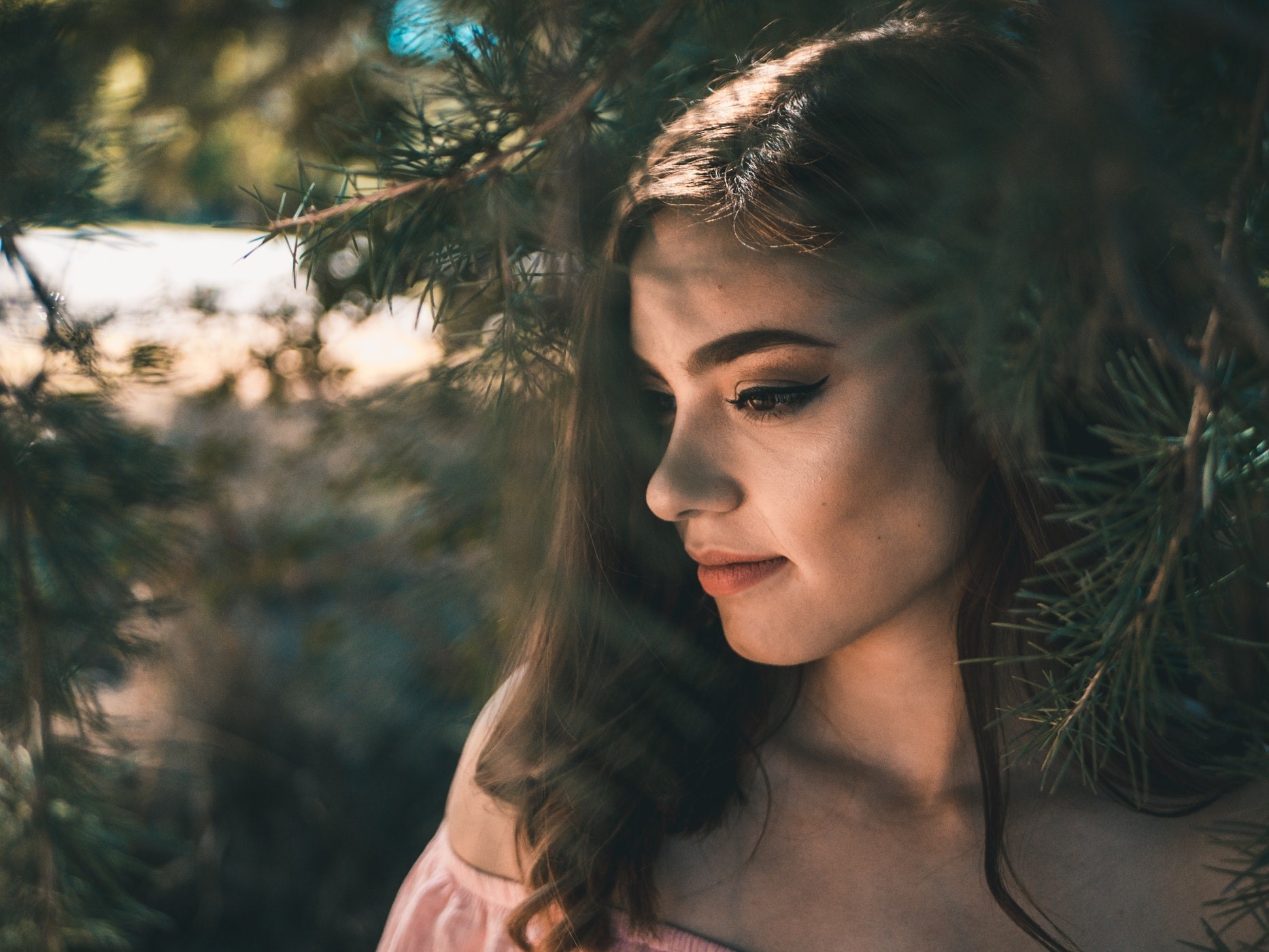 women, trees, plants, brown eyes, HD Wallpaper