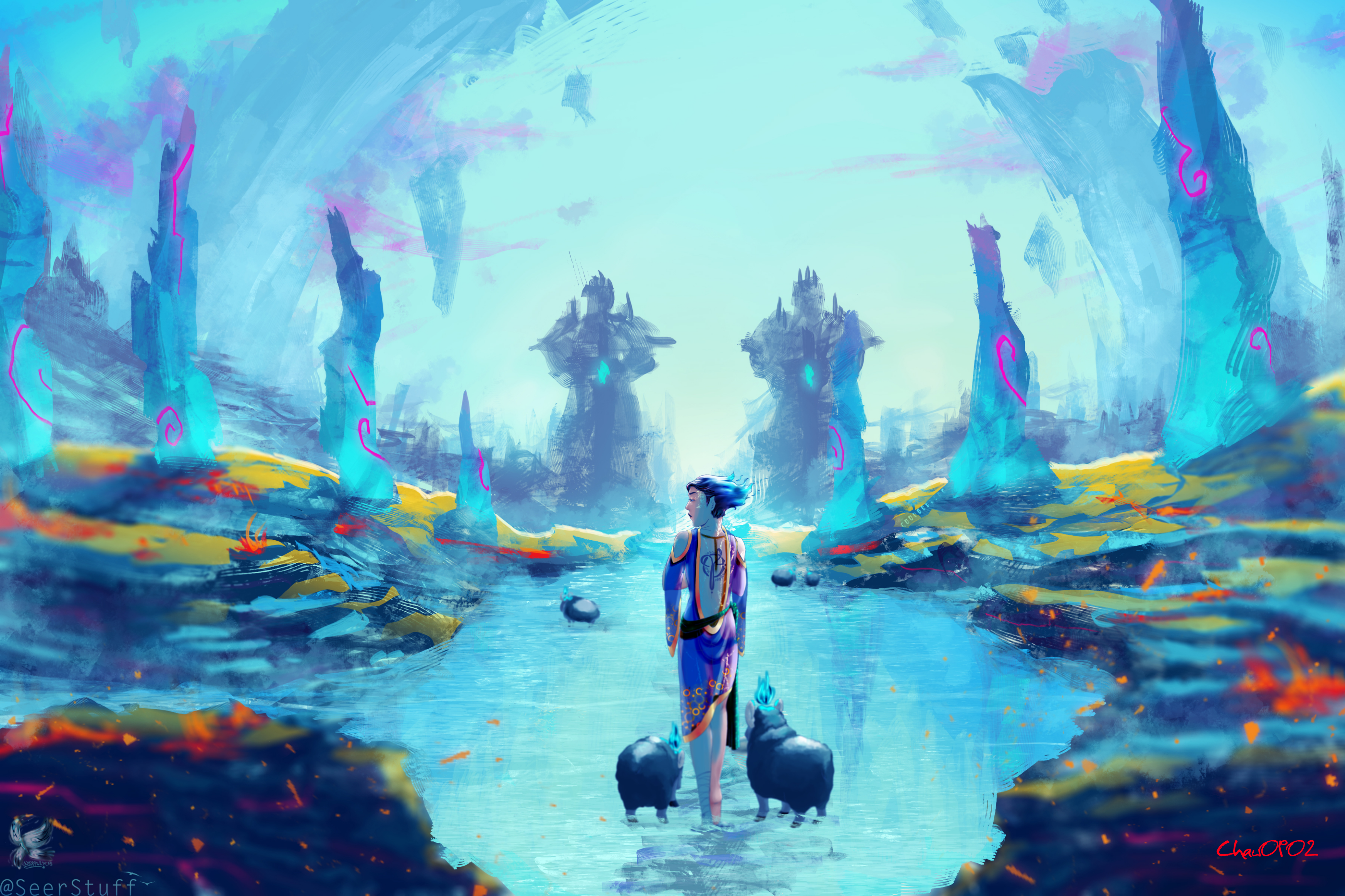 fantasy art, colorful, landscape, cyan, HD Wallpaper