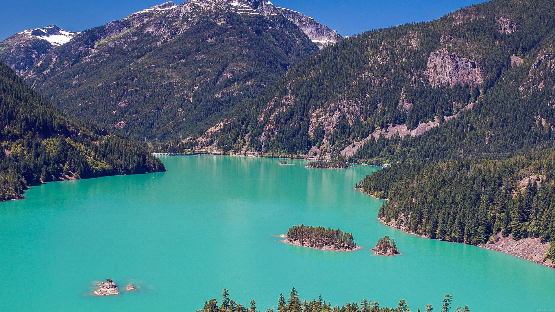 landscape, mountains, blue, water, forest, HD Wallpaper