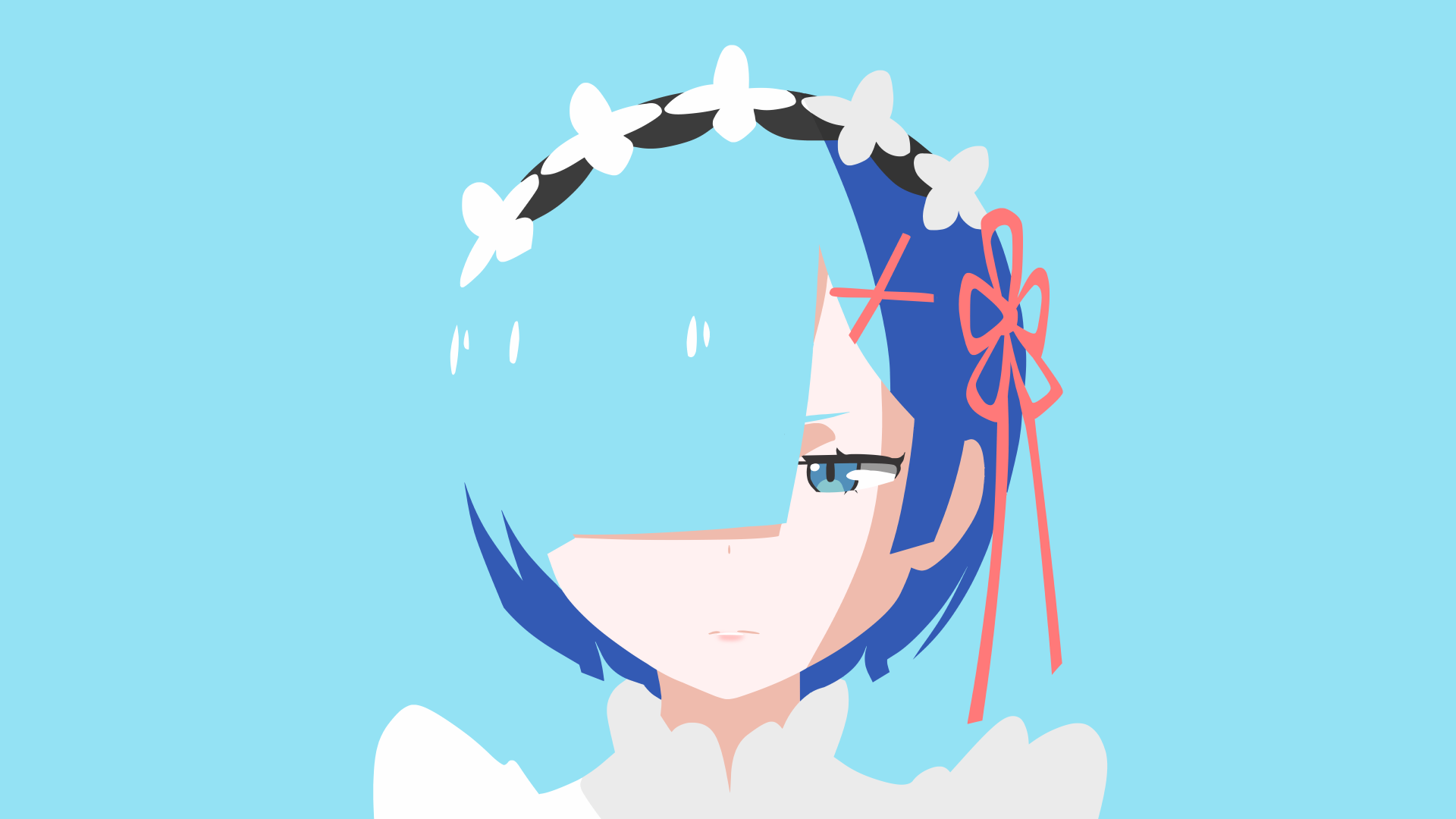 Re:Zero Kara Hajimeru Isekai Seikatsu, Rem (Re: Zero), anime girls, minimalism, simple background, Yuki-Neh, blue hair, cyan, cyan background, HD Wallpaper