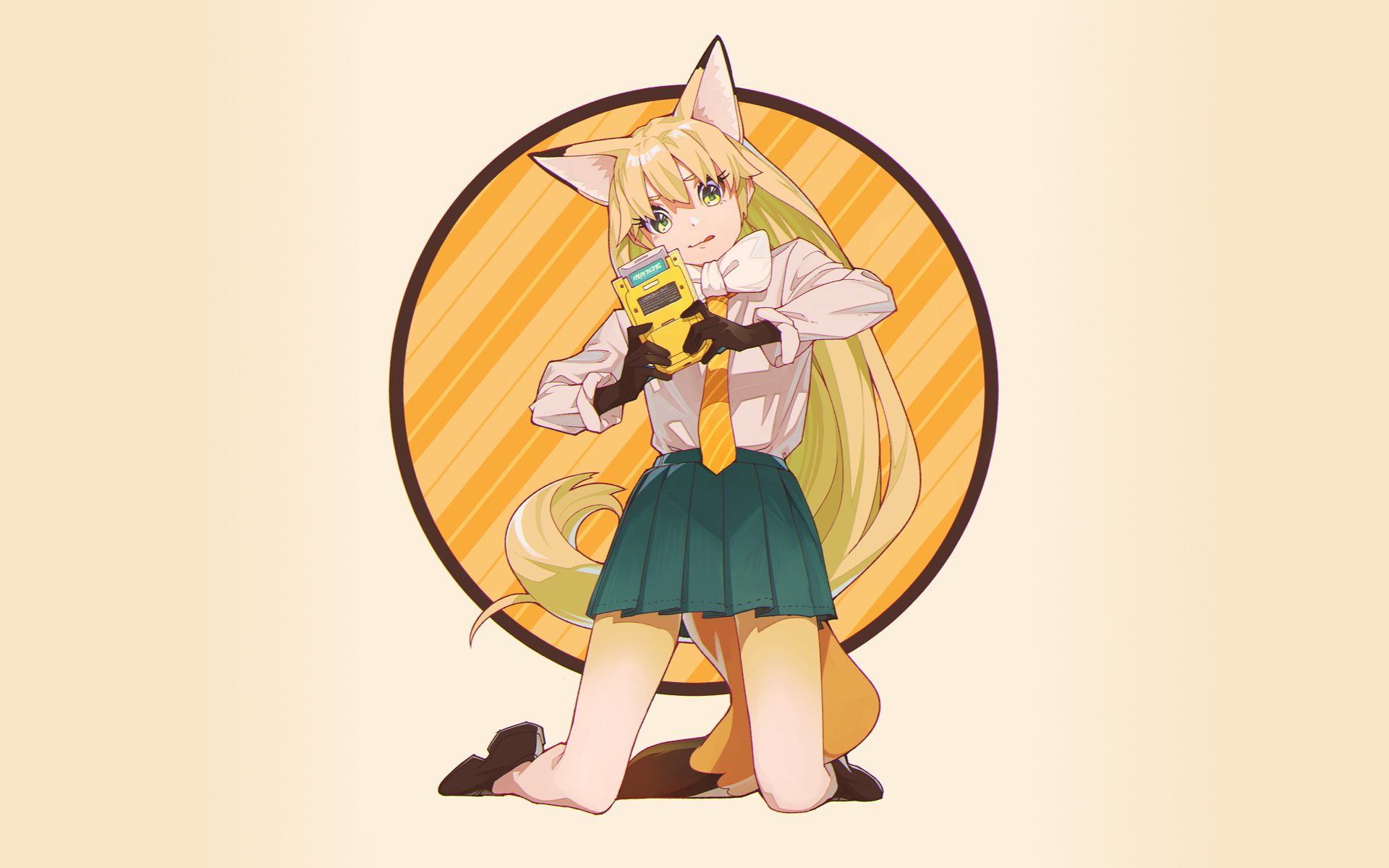 Kemono Friends, Red fox (Kemono friends), fox girl, kitsunemimi, anime, animal ears, GameBoy, HD Wallpaper