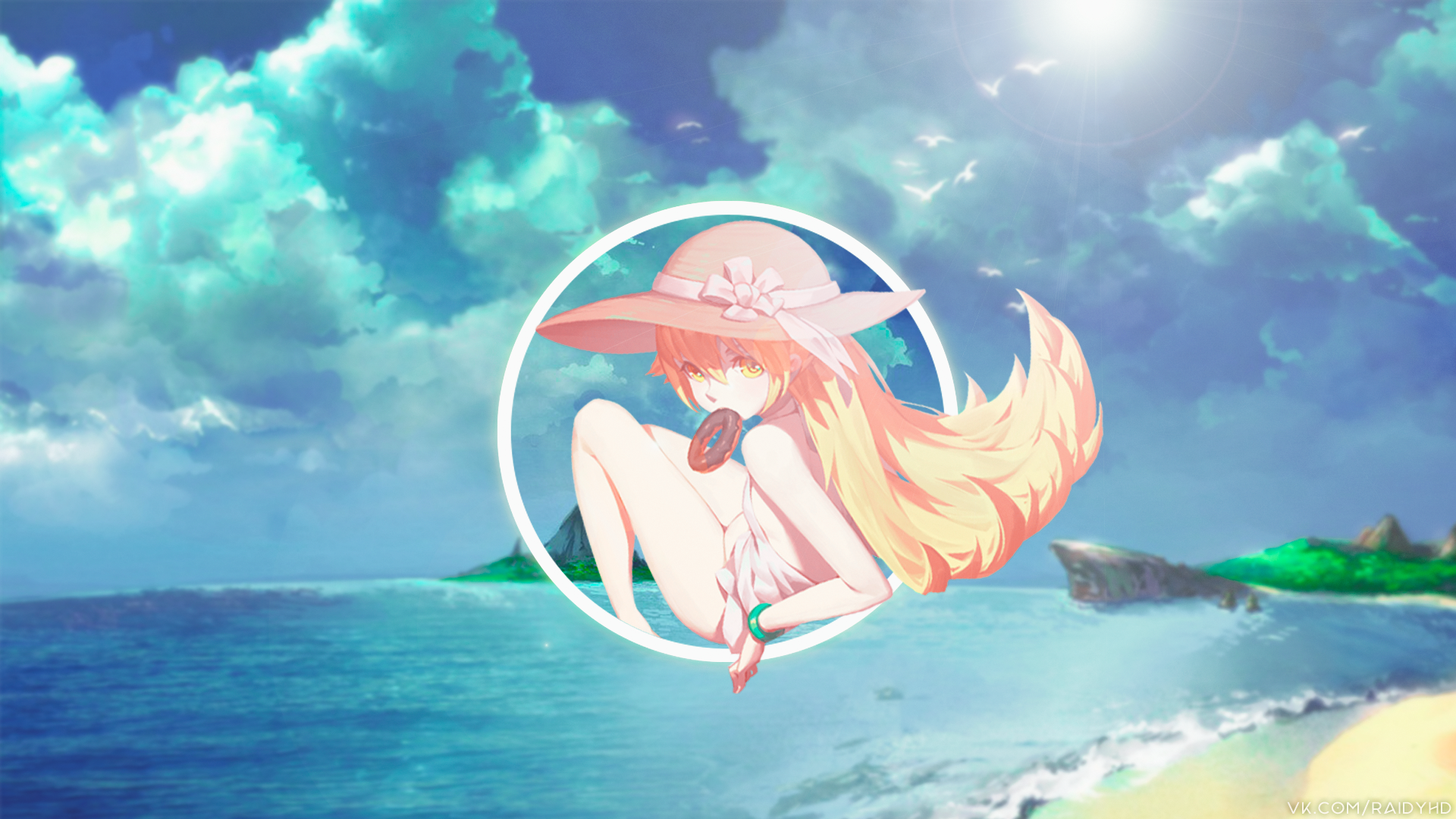 anime, anime girls, picture-in-picture, beach, Monogatari Series, HD Wallpaper