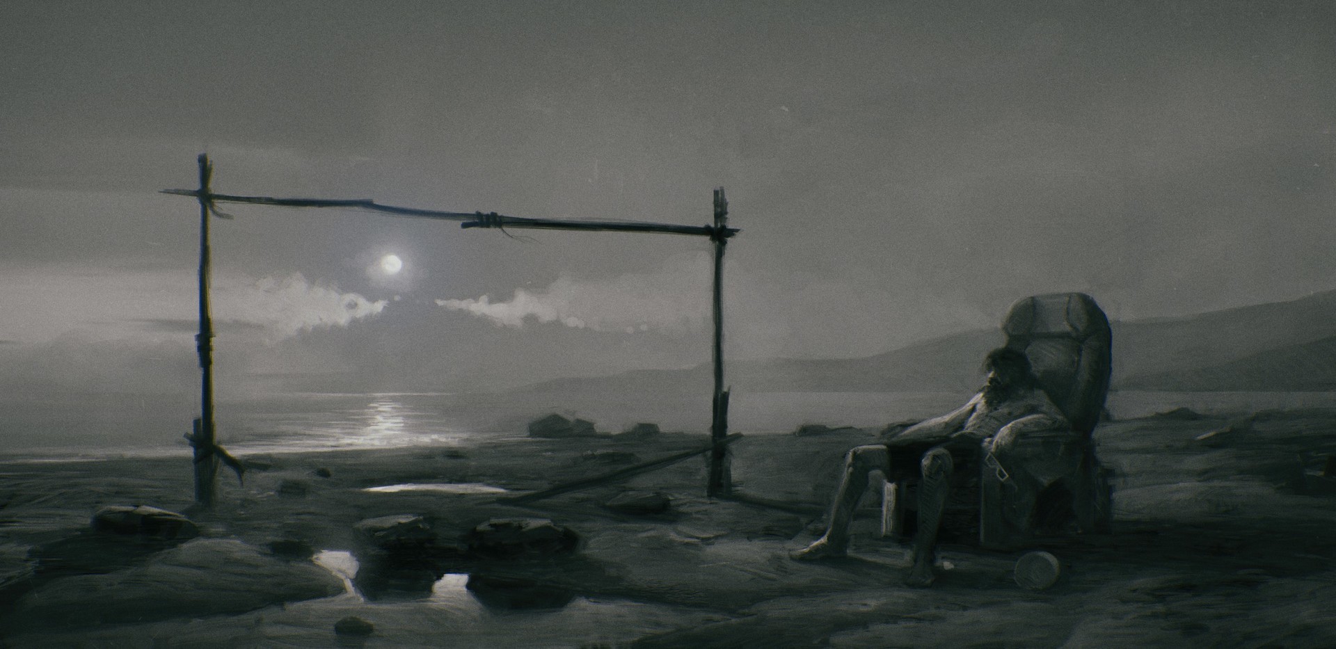 horror, Moon, alone, artwork, HD Wallpaper