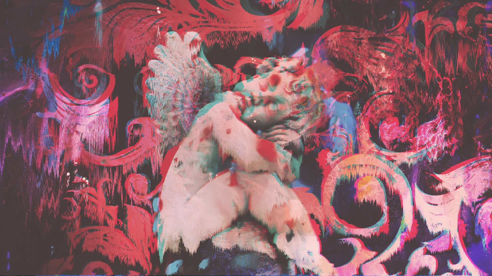 vaporwave, statue, glitch art, HD Wallpaper