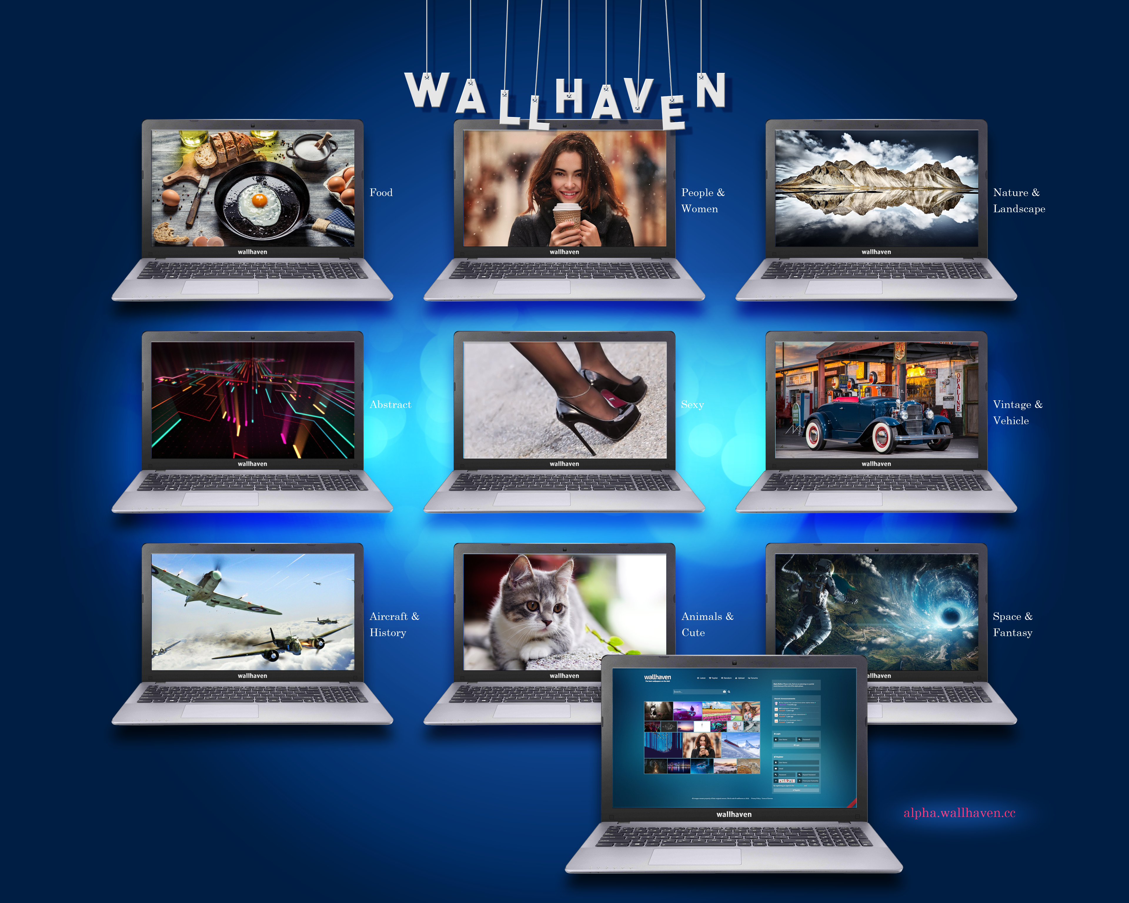collage, laptop, wallhaven, blue background, HD Wallpaper
