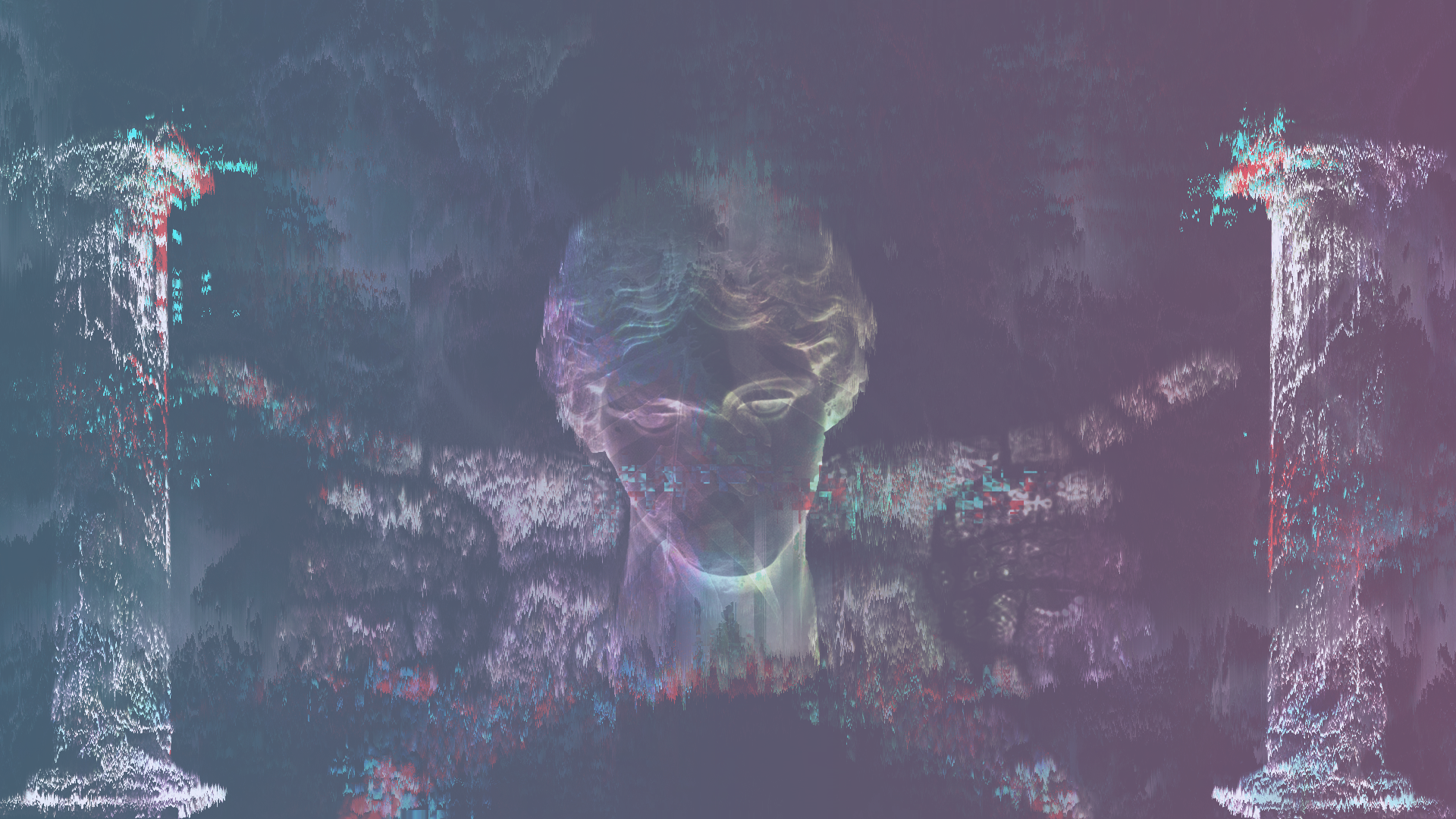 vaporwave, statue, glitch art, HD Wallpaper
