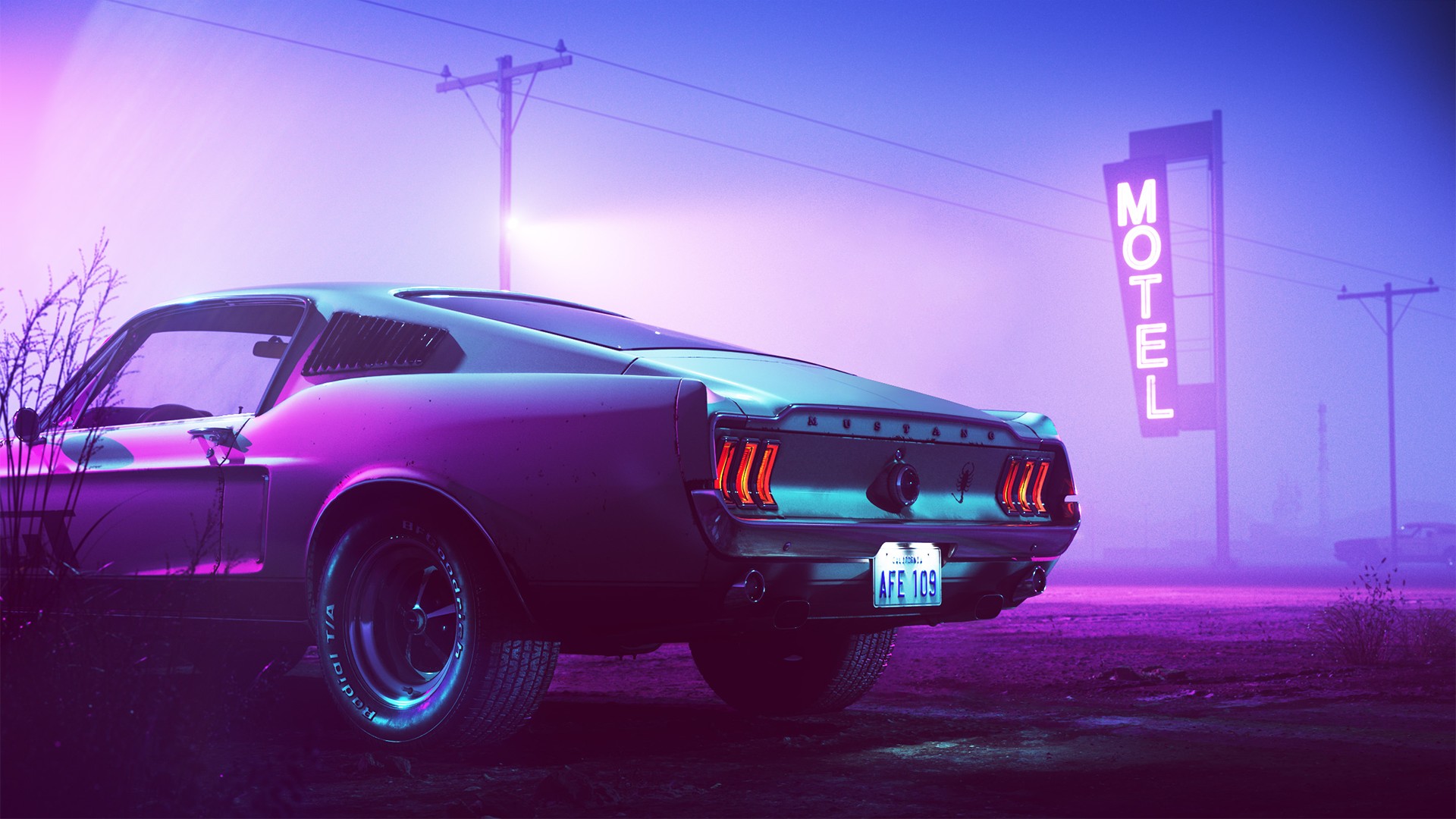 1965 Ford Mustang, photography, motel, mist, car, HD Wallpaper